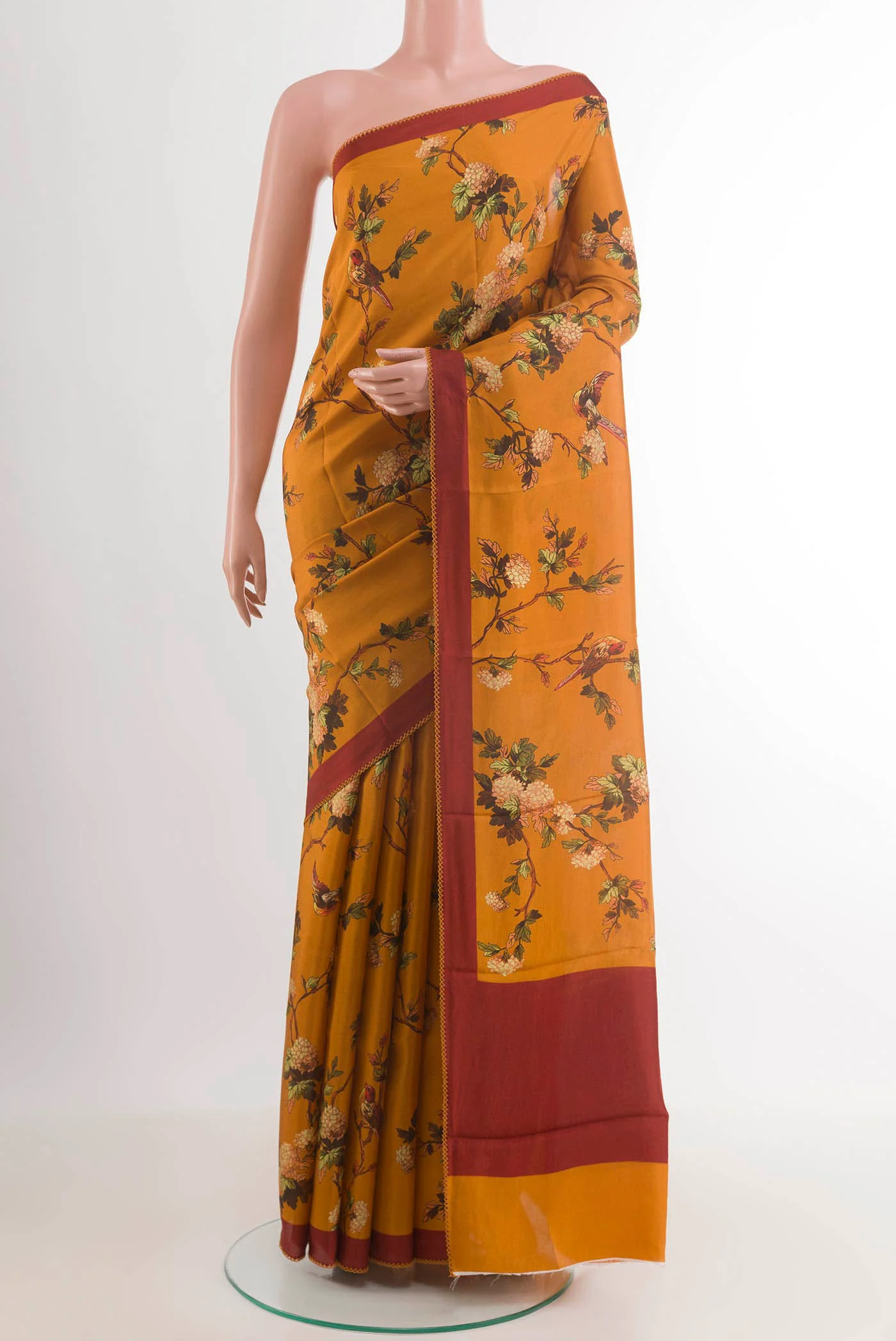 Mustard Printed Silk Saree
