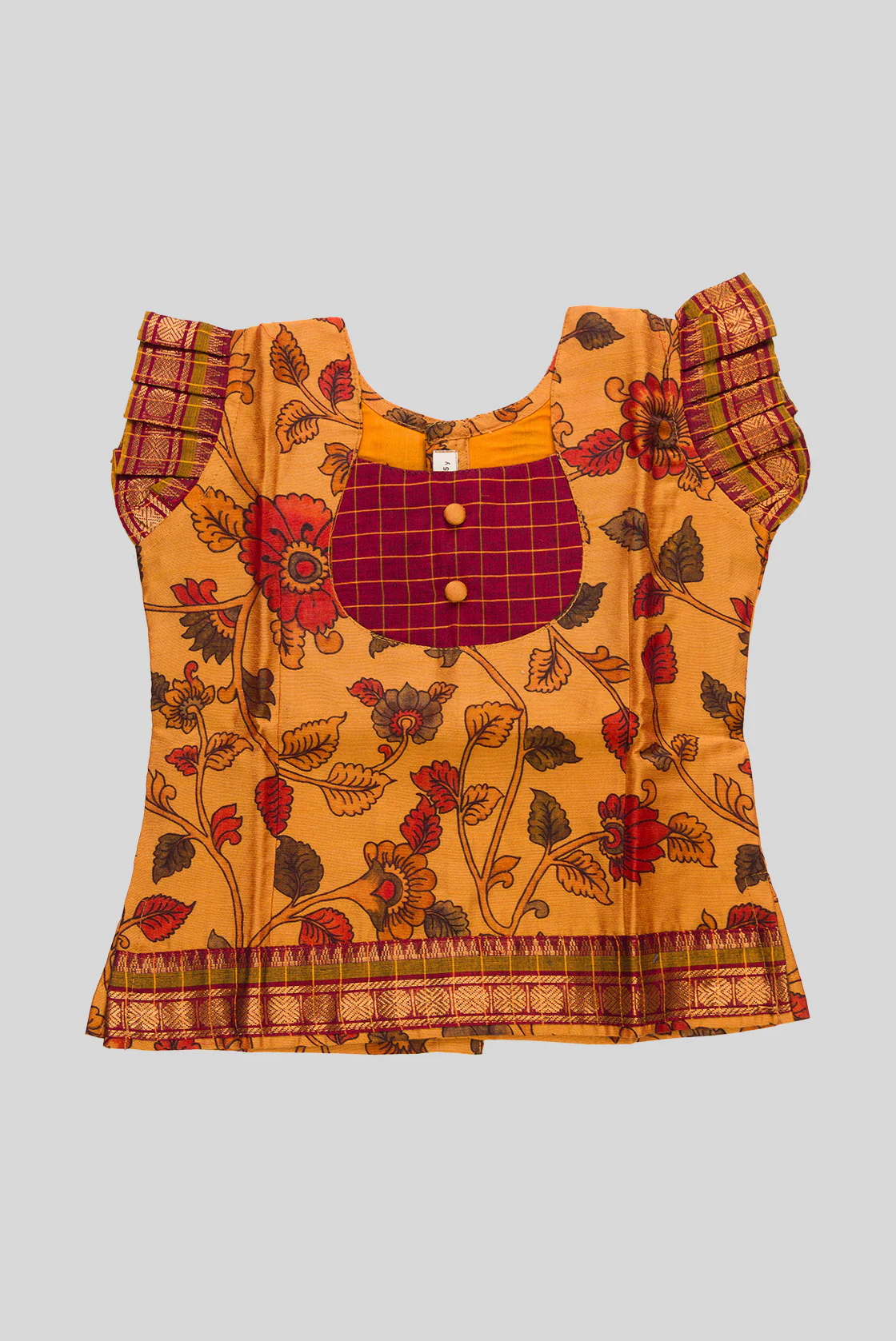 Mustard Readymade Cotton Pavadai Set  | Lehanga & Blouse - Image 4