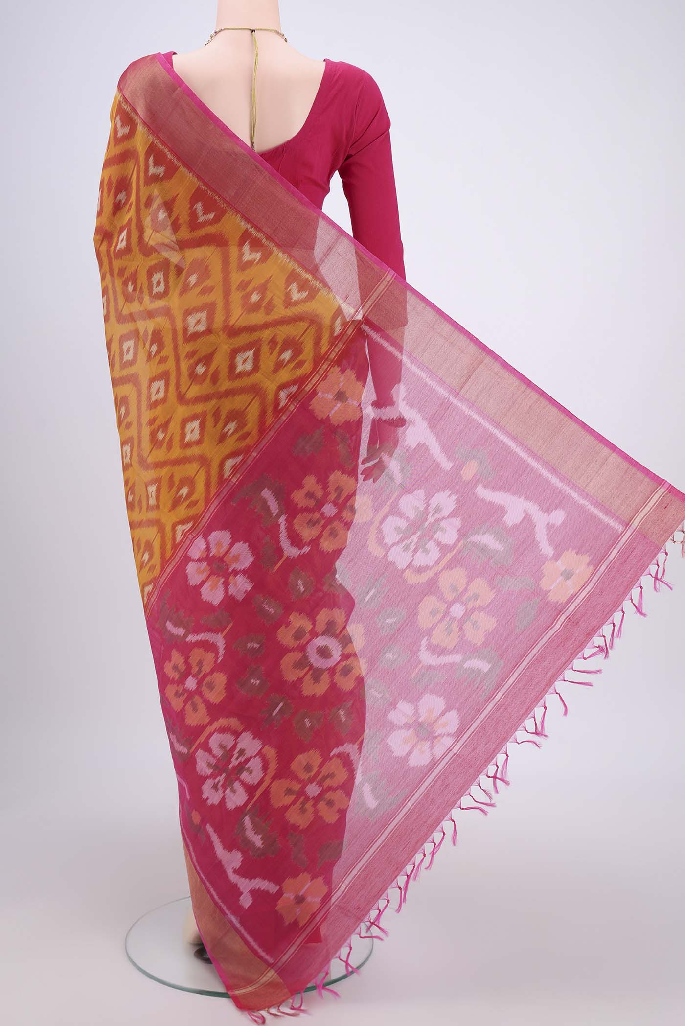 Mustard Silk Cotton Saree - Image 3