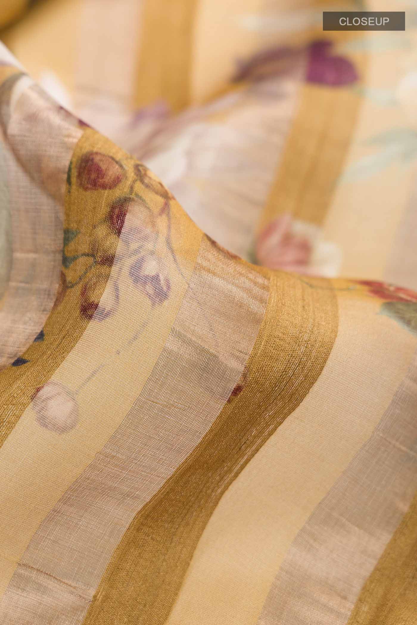 Mustard Tussar Silk Saree - Image 2
