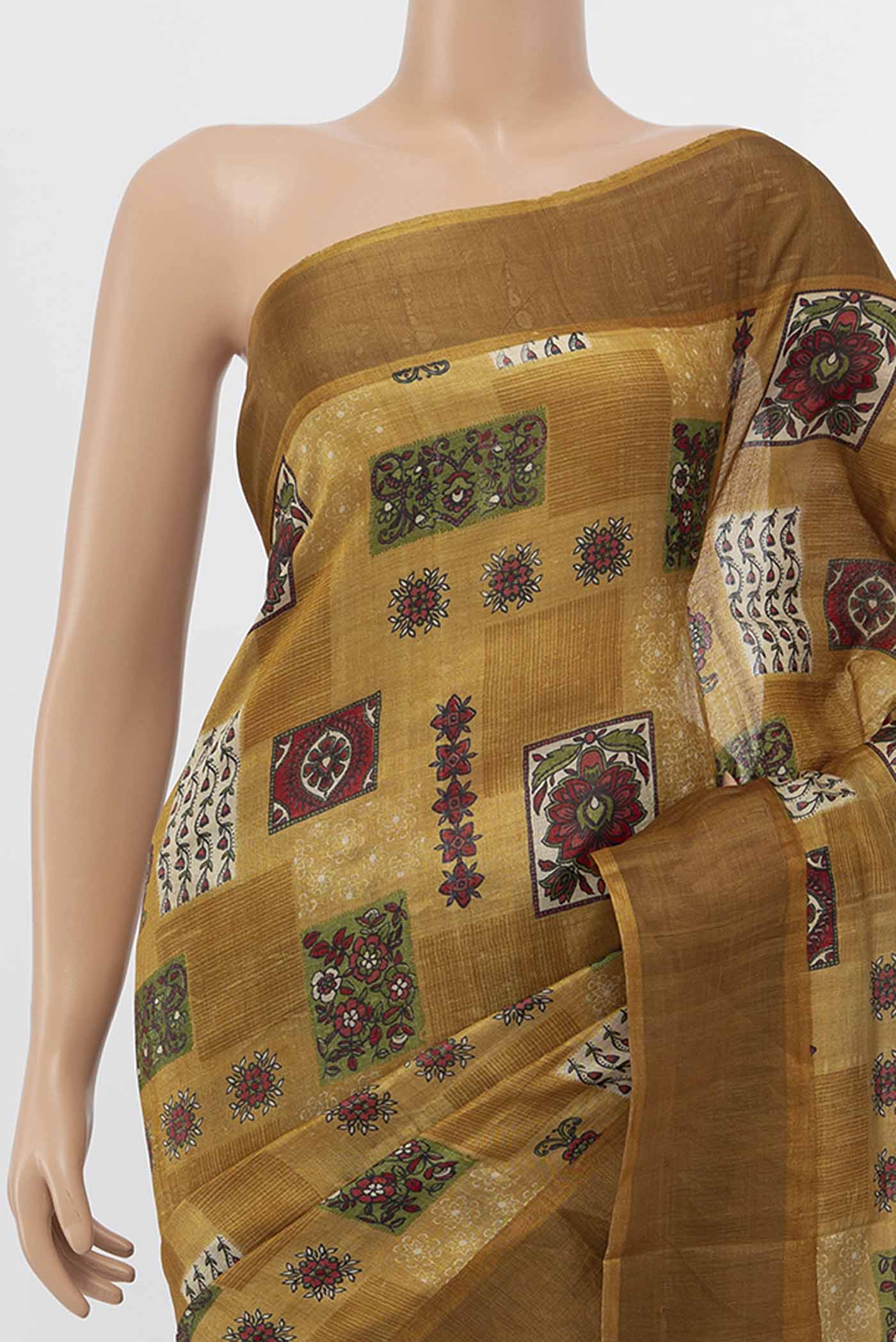 Mustard Tussar Silk Saree - Image 2