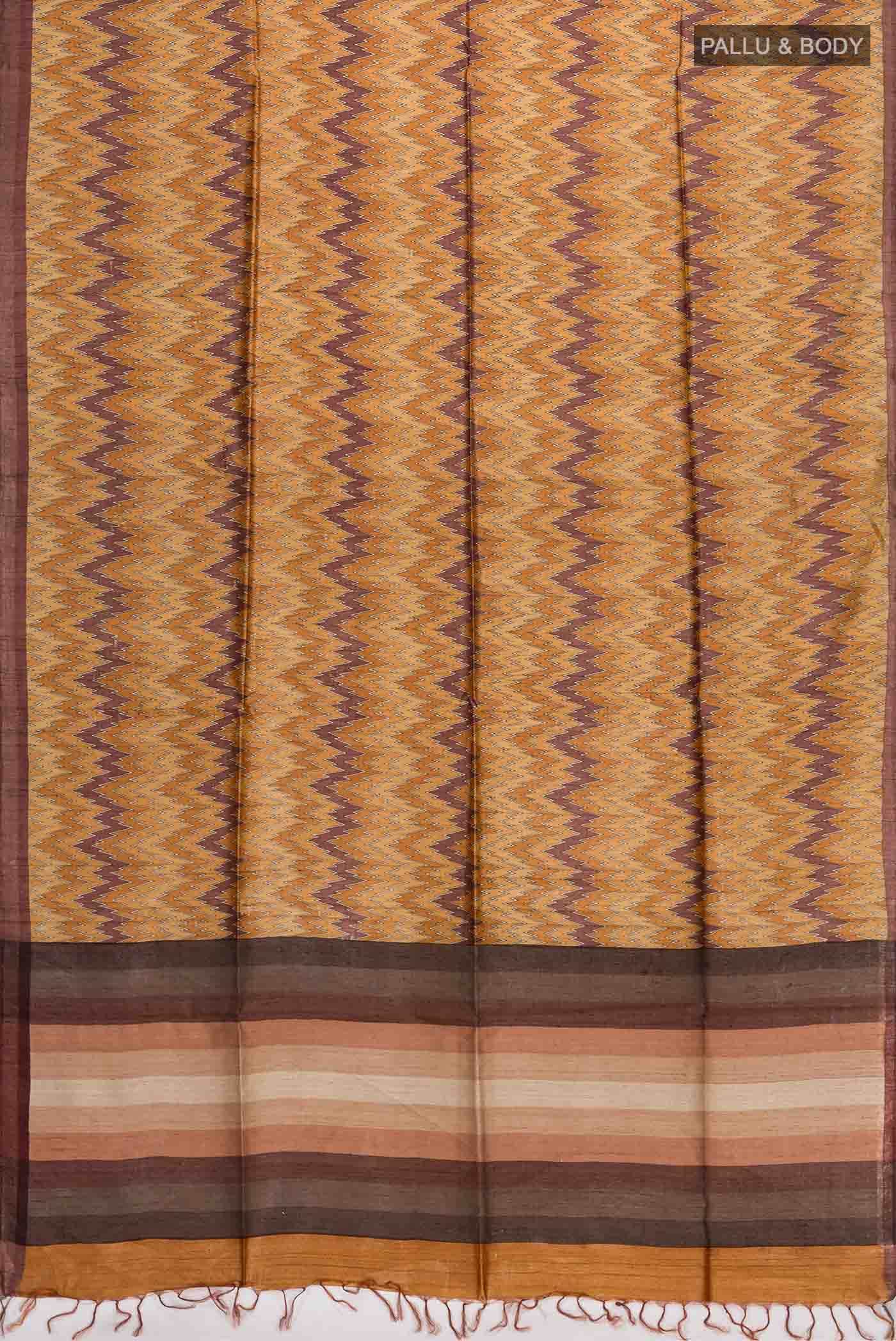 Mustard Tussar Silk Saree - Image 3