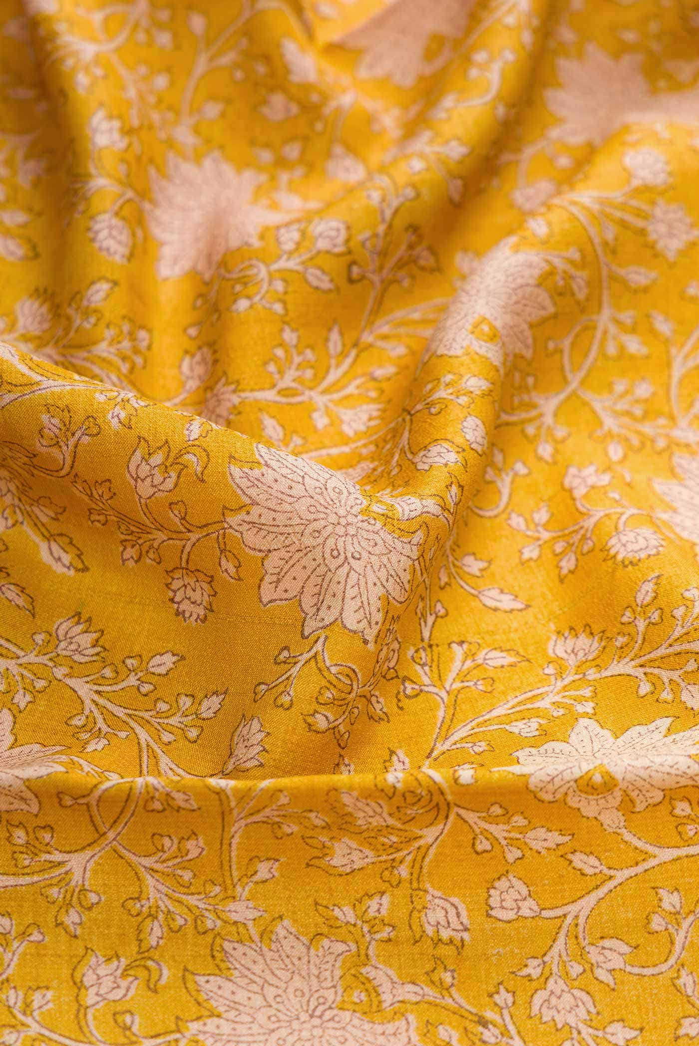 Mustard Tussar Silk Saree - Image 2