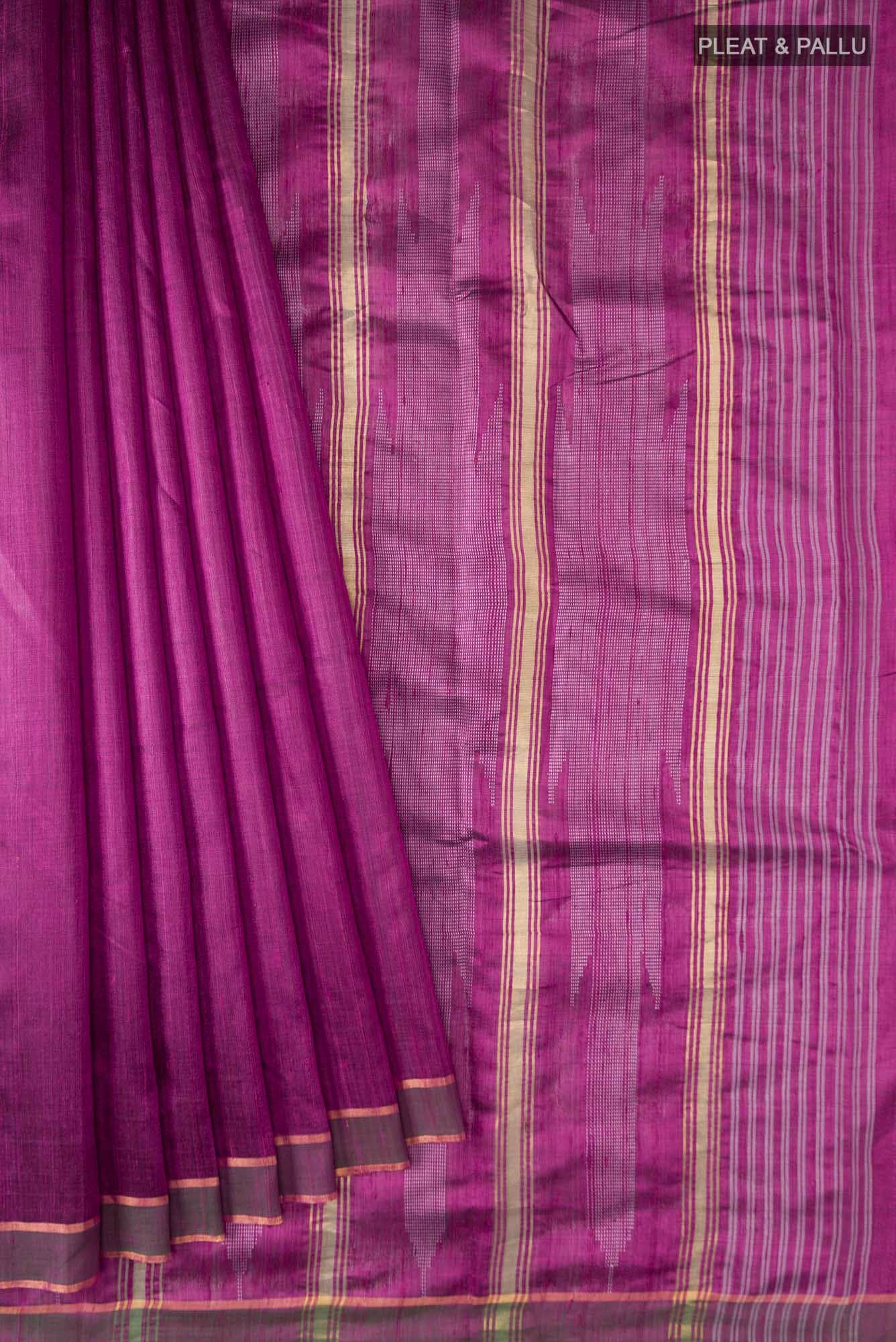 Mystic Berry-Magenta Bhagalpuri Tussar Silk Saree - Image 6