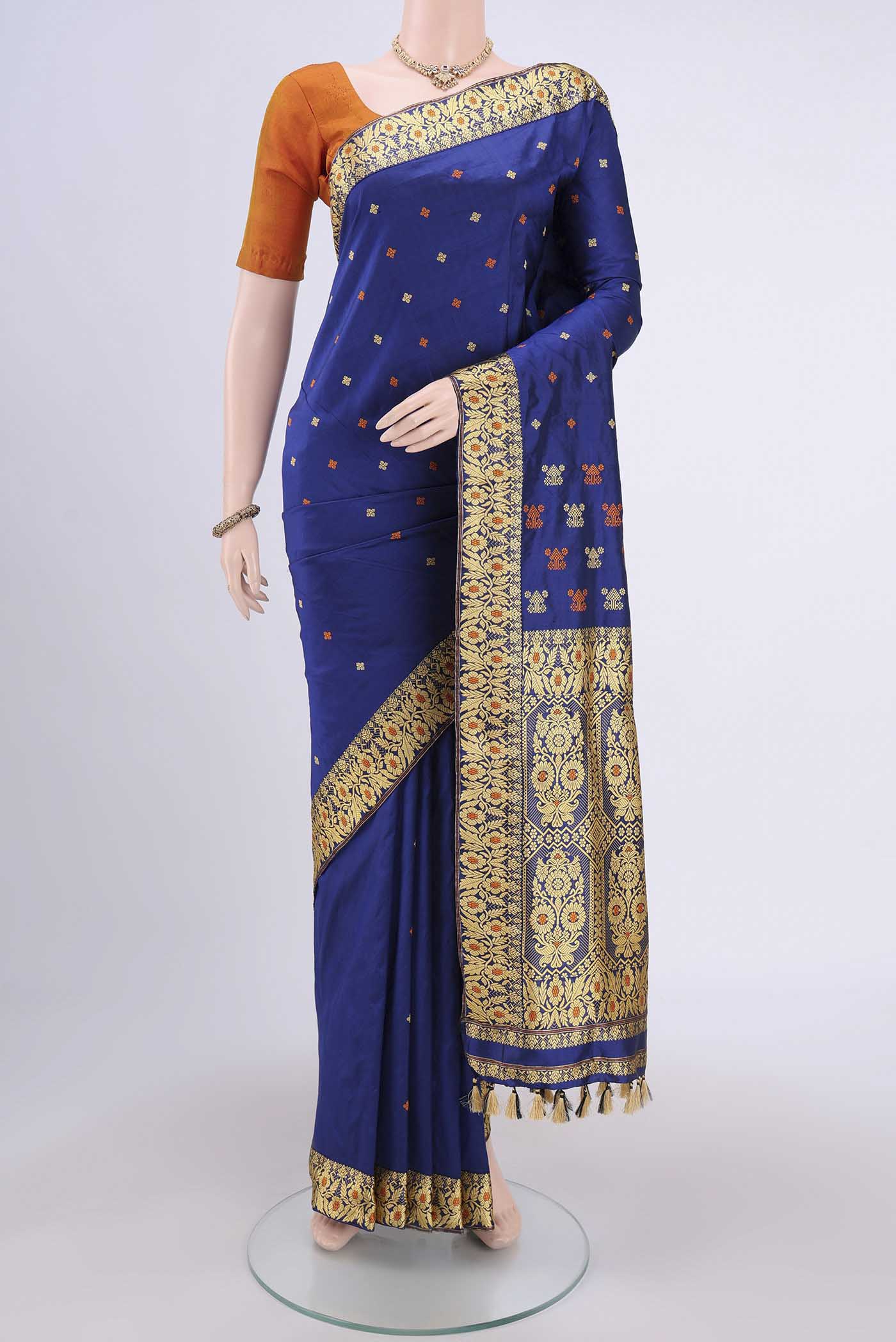 Dark Blue Assam Silk Saree