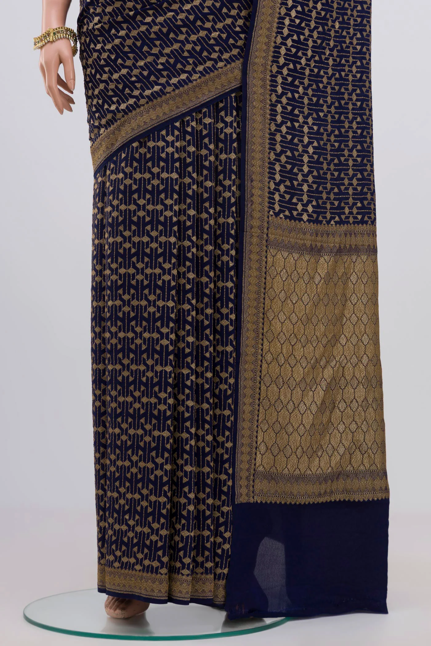 Navy Blue Banarasi Georgette Saree - Image 3
