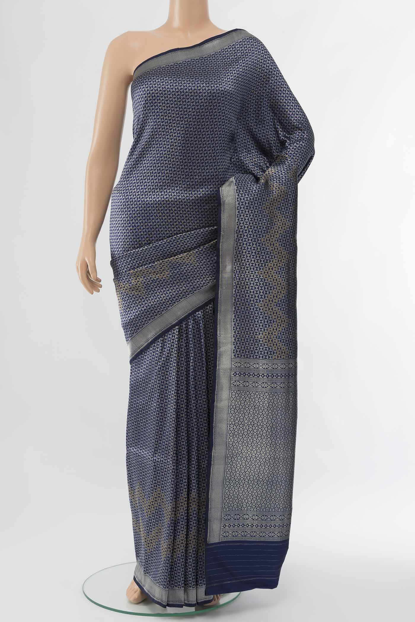 Navy Blue Banarasi Katan Silk Saree