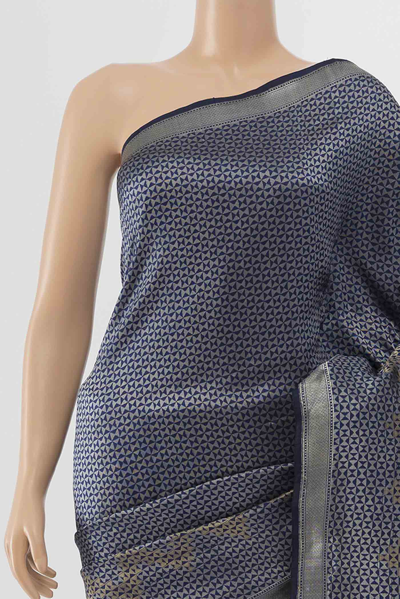 Navy Blue Banarasi Katan Silk Saree - Image 2