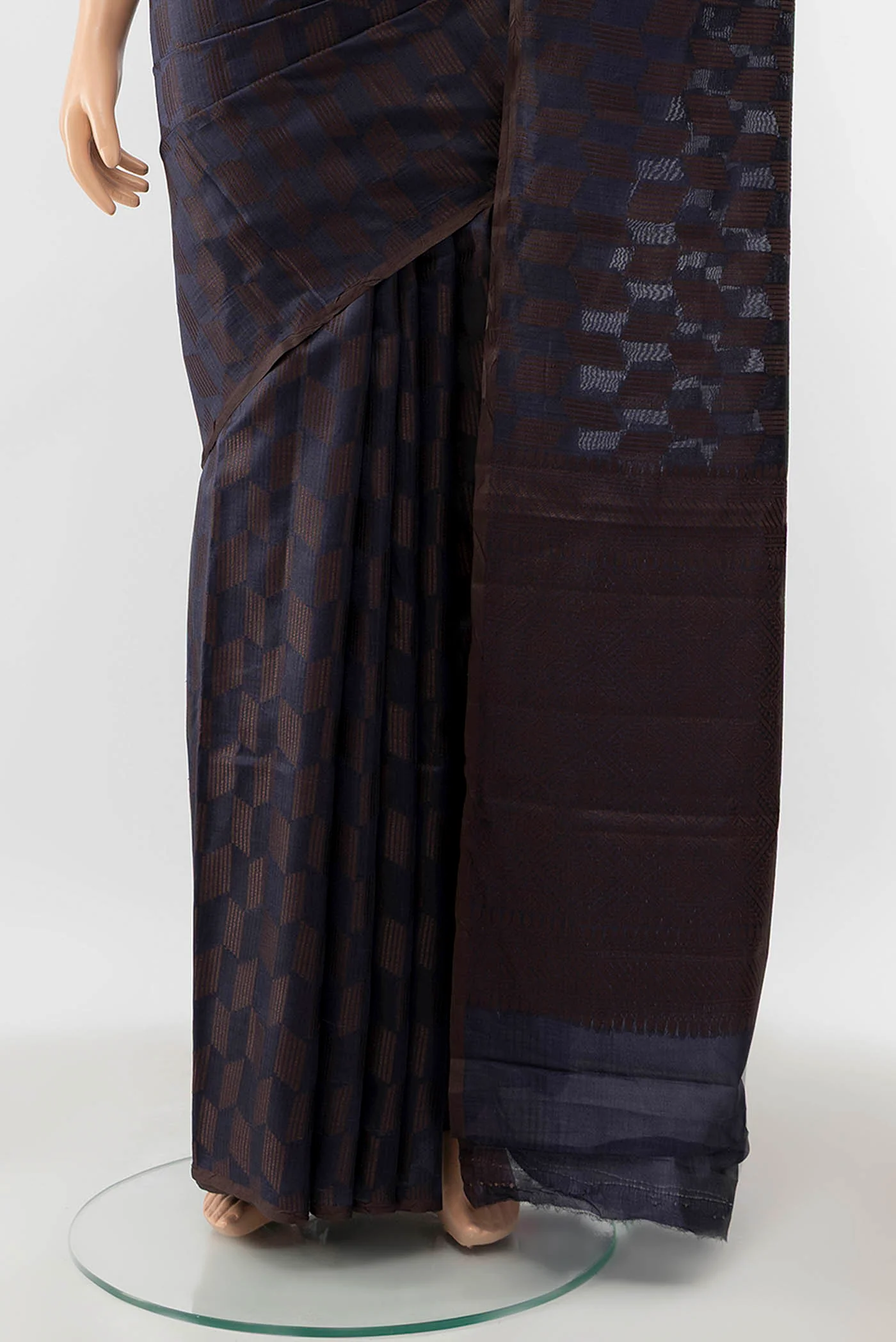 Navy Blue Banarasi Raw Silk Saree - Image 3