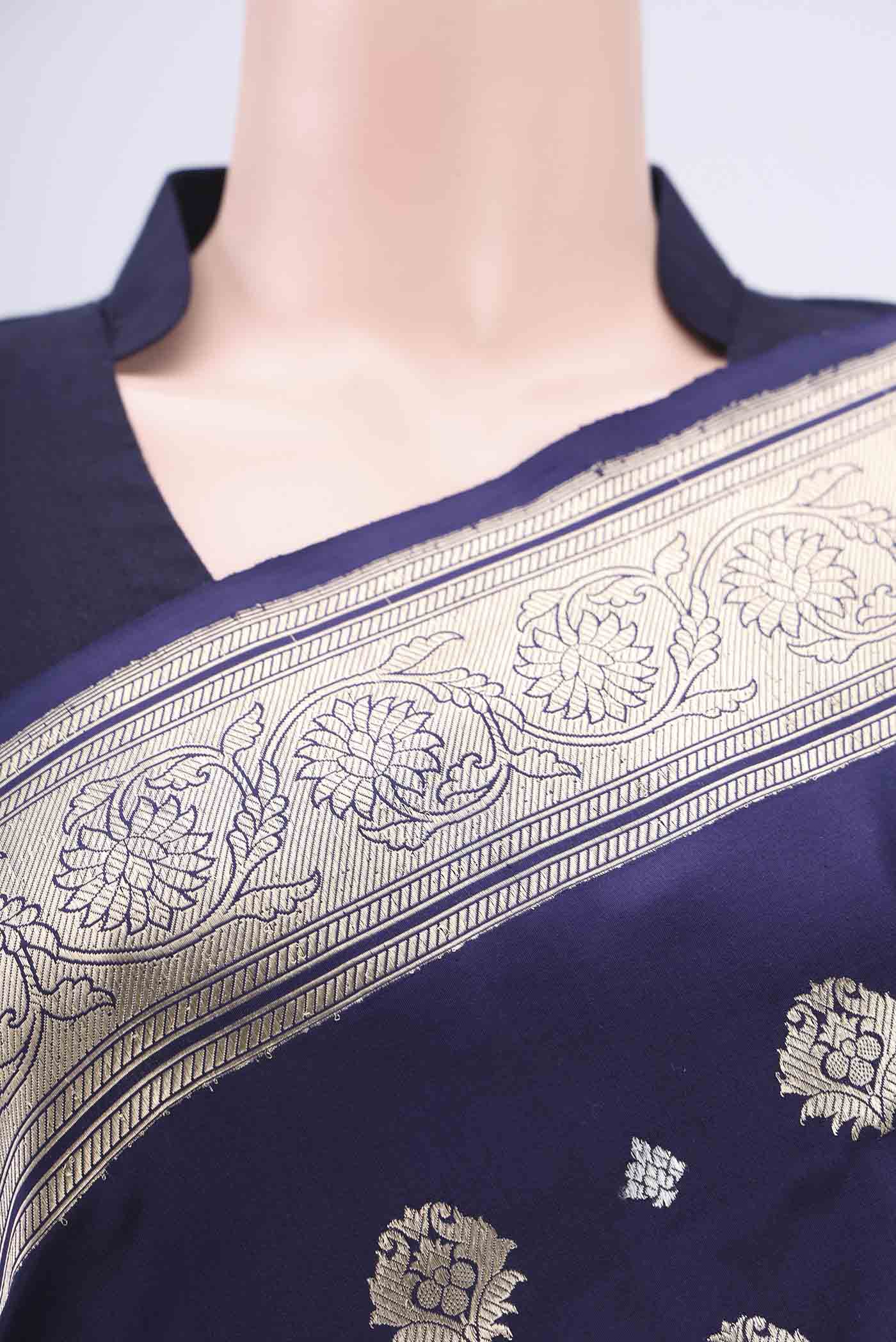 Navy Blue Banarasi Silk Saree - Image 2