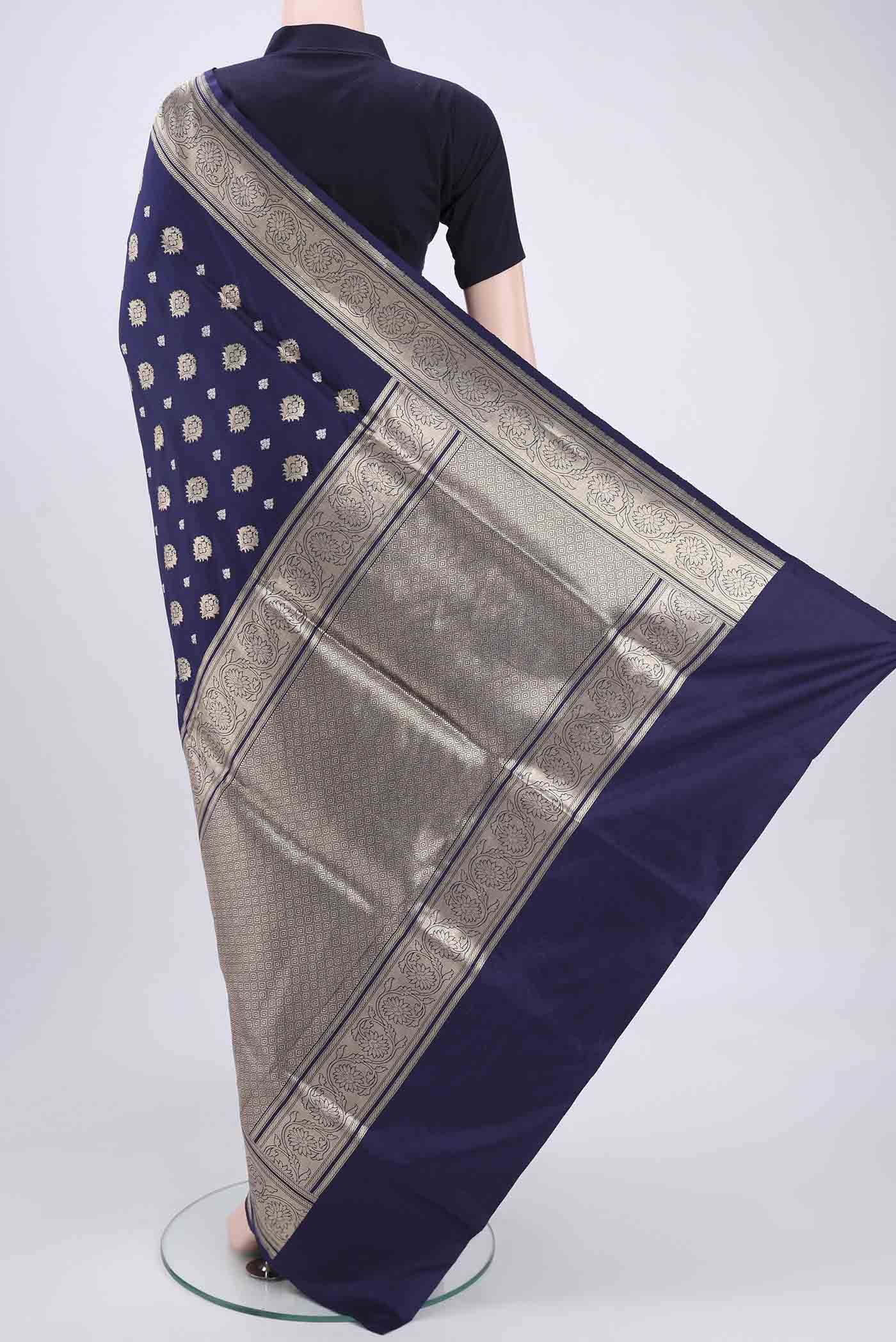 Navy Blue Banarasi Silk Saree - Image 3