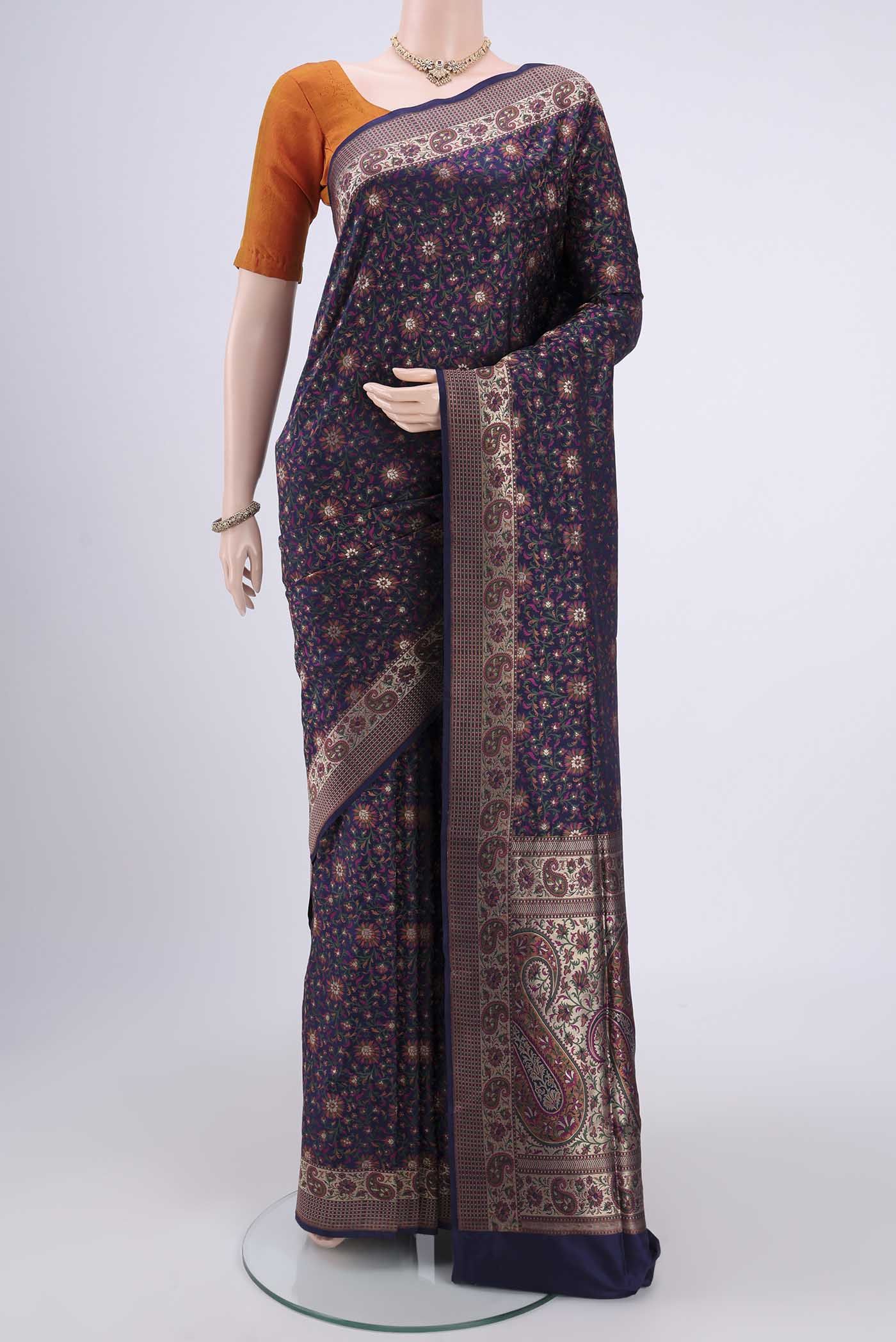Navy Blue Banarasi Silk Saree