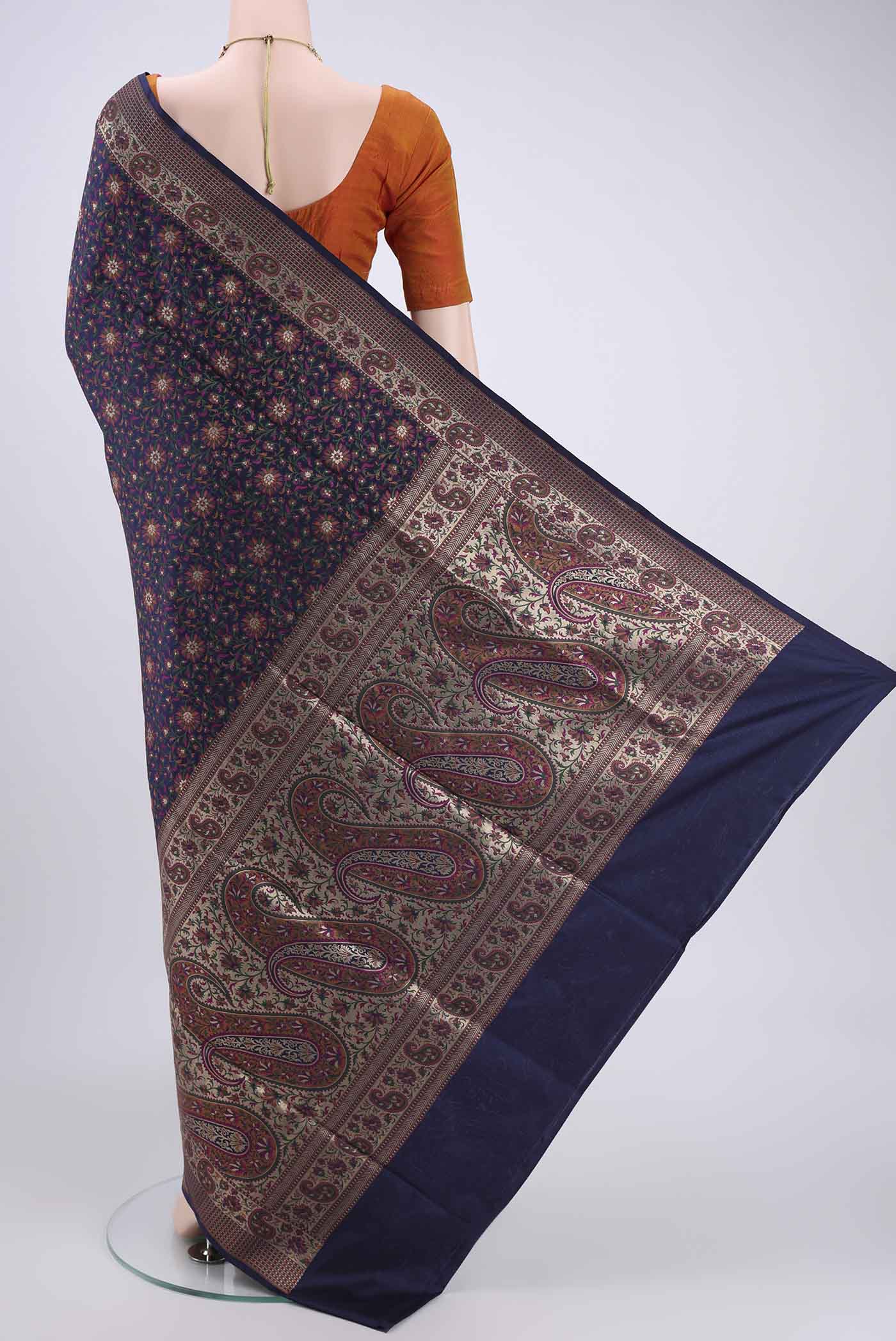 Navy Blue Banarasi Silk Saree - Image 3