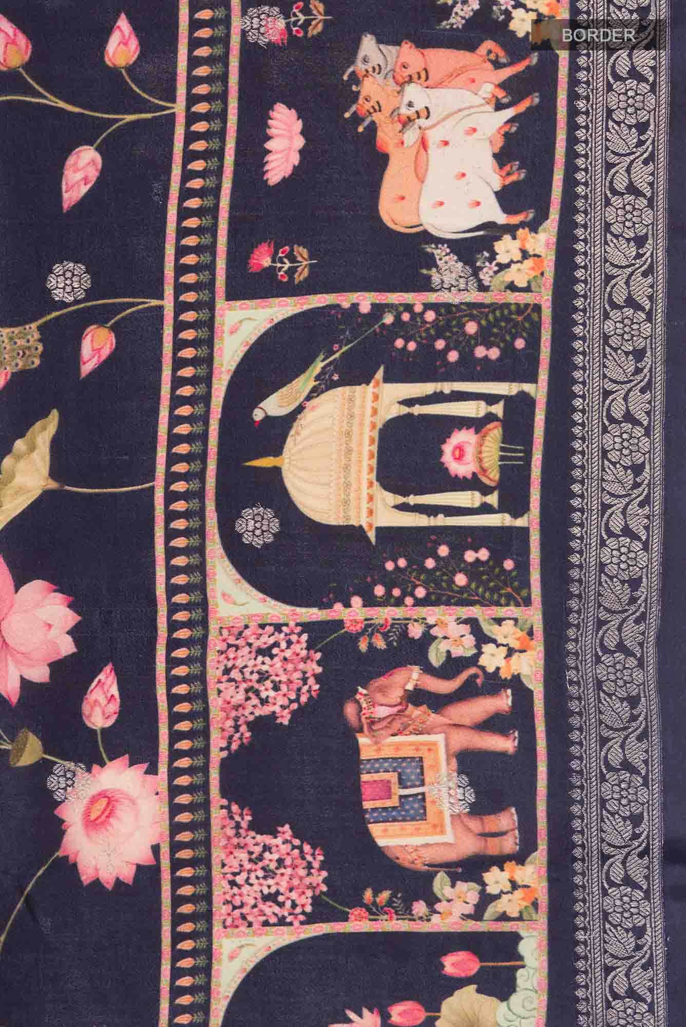 Navy Blue Bhagalpuri Tussar Silk Saree - Image 5