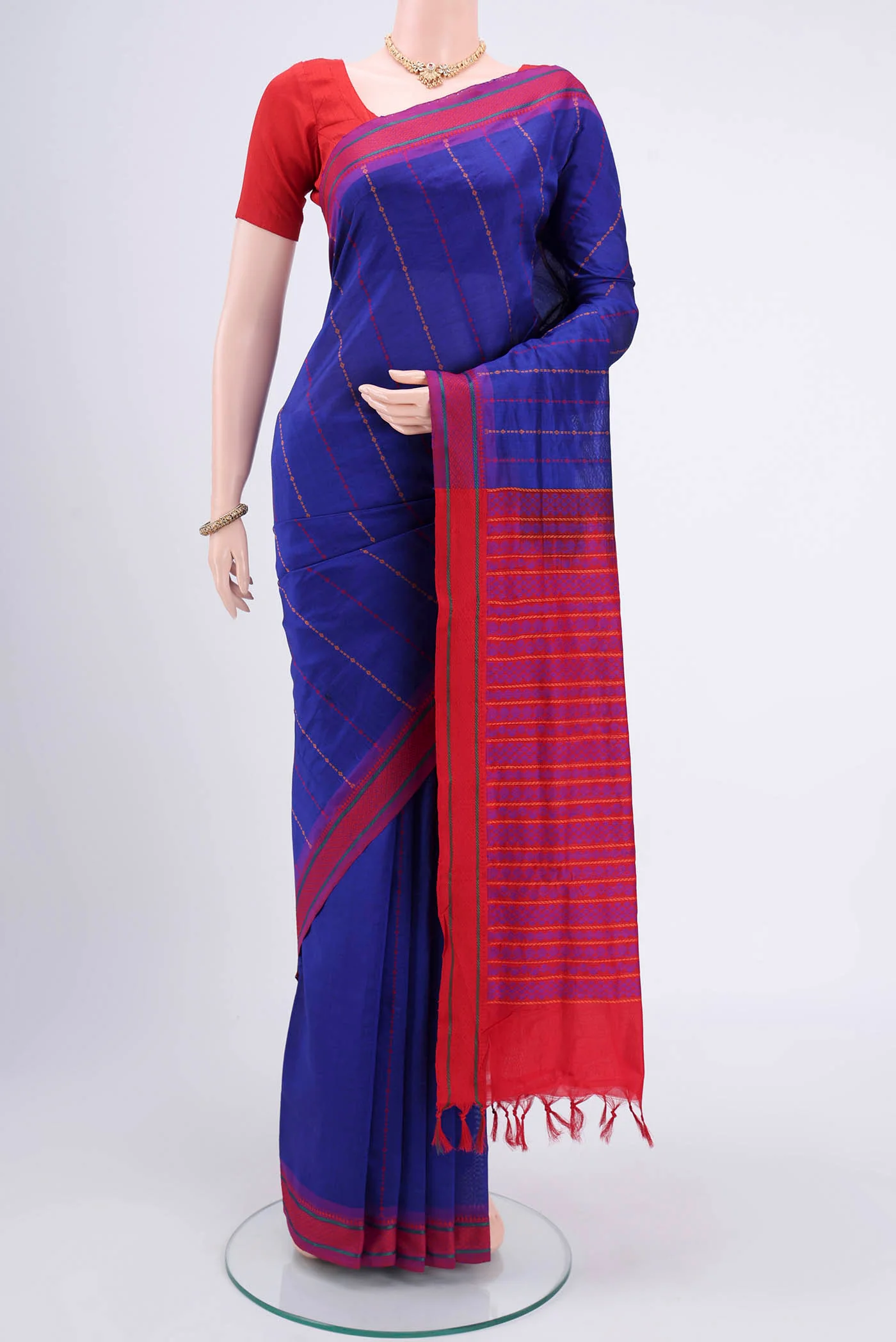 Royal Blue Blended Poly Cotton Saree