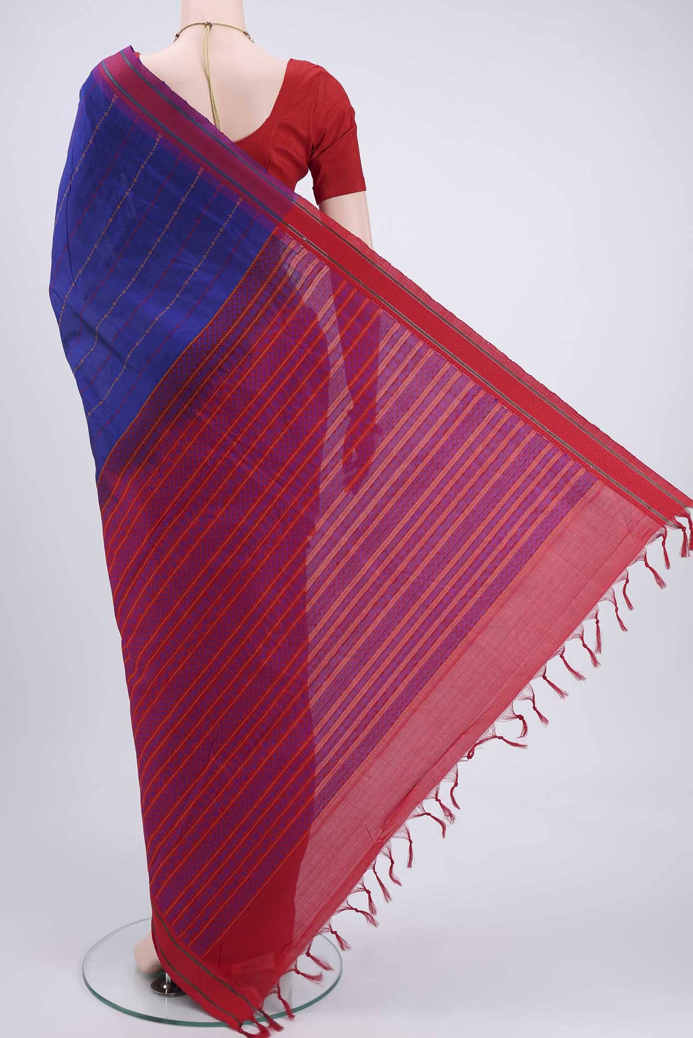 Royal Blue Blended Poly Cotton Saree - Image 3
