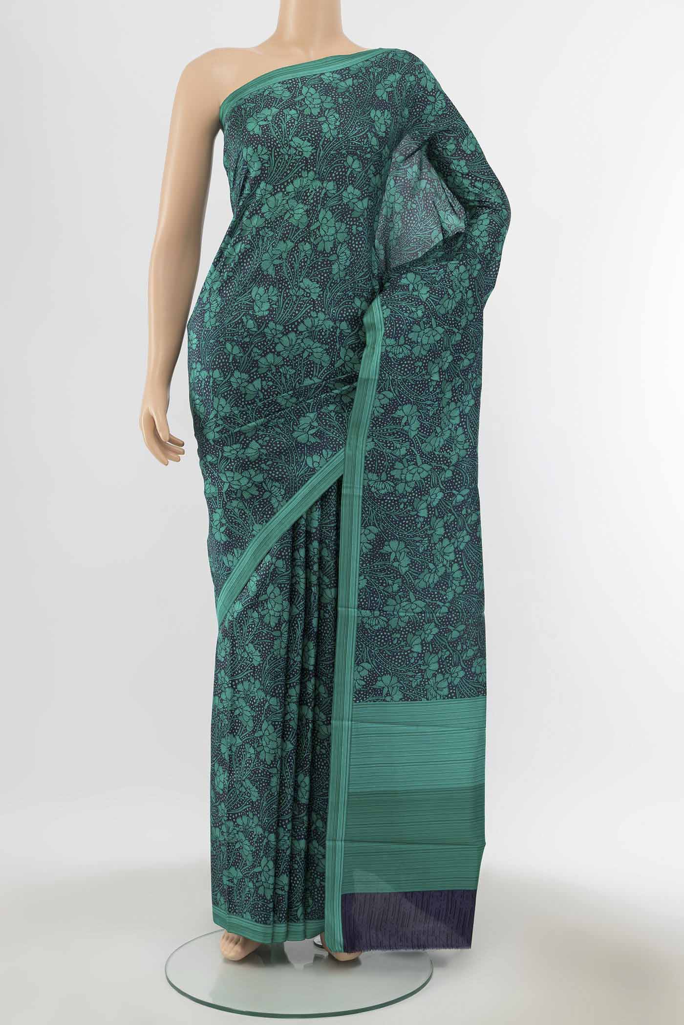 Navy Blue Blended Printed Silk Saree
