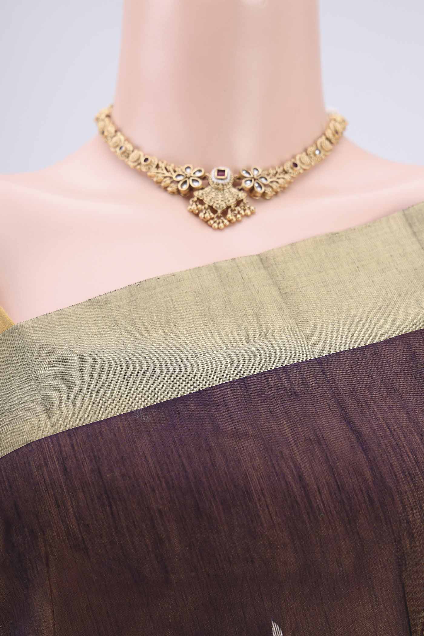 Navy Blue Chanderi Silk Cotton Saree - Image 2