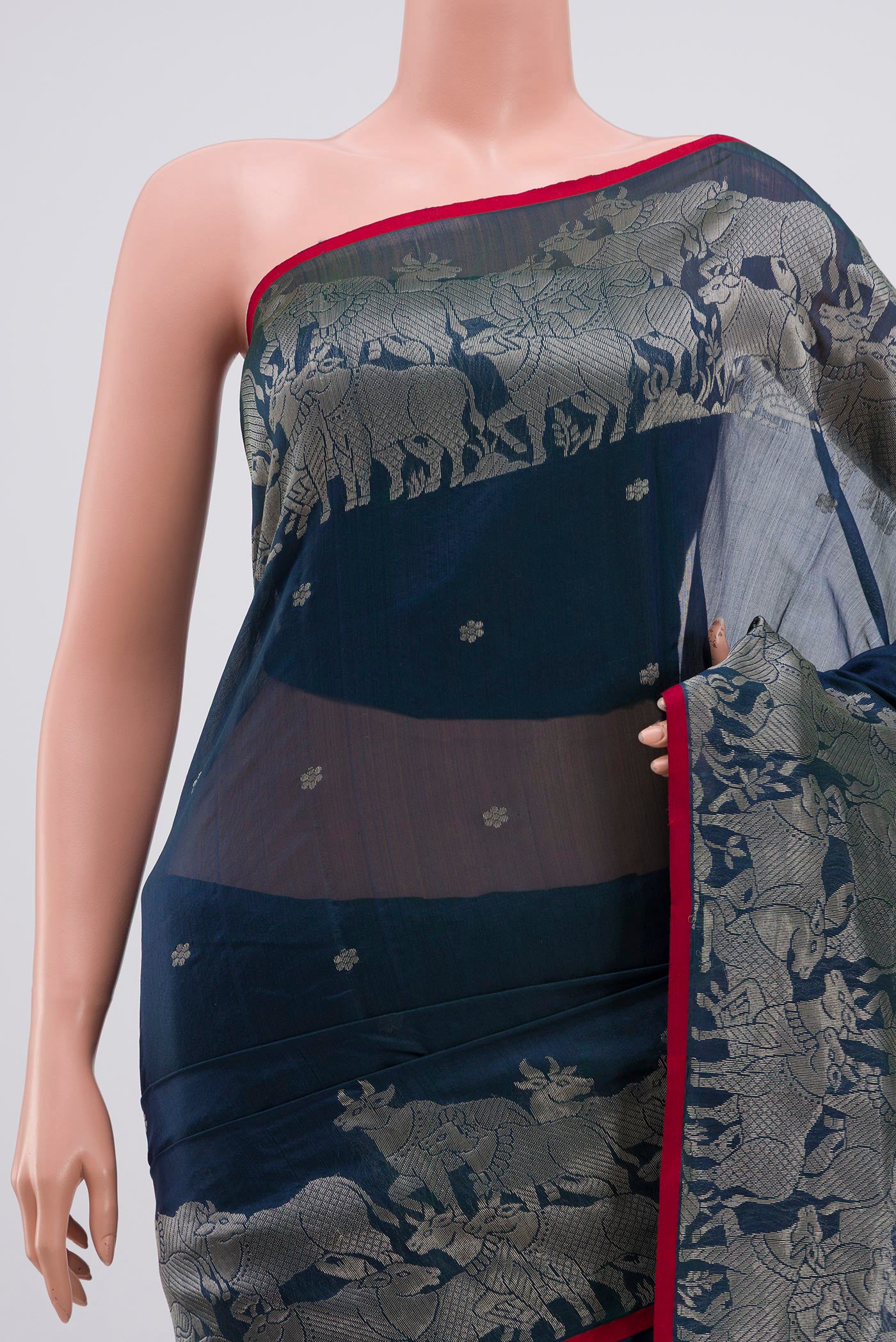 Blue Chanderi Silk Cotton Saree - Image 2