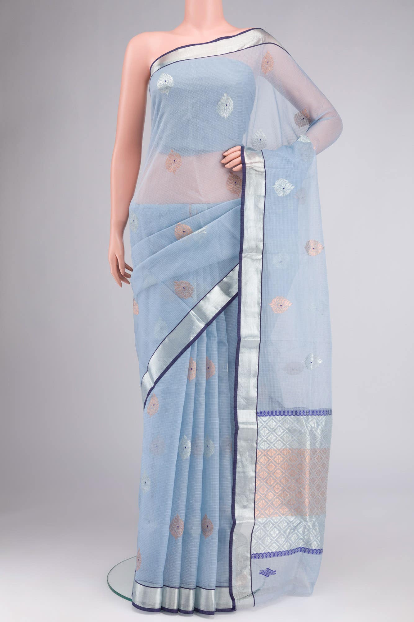 Pure Silk Pure Zari Blue Kota Saree