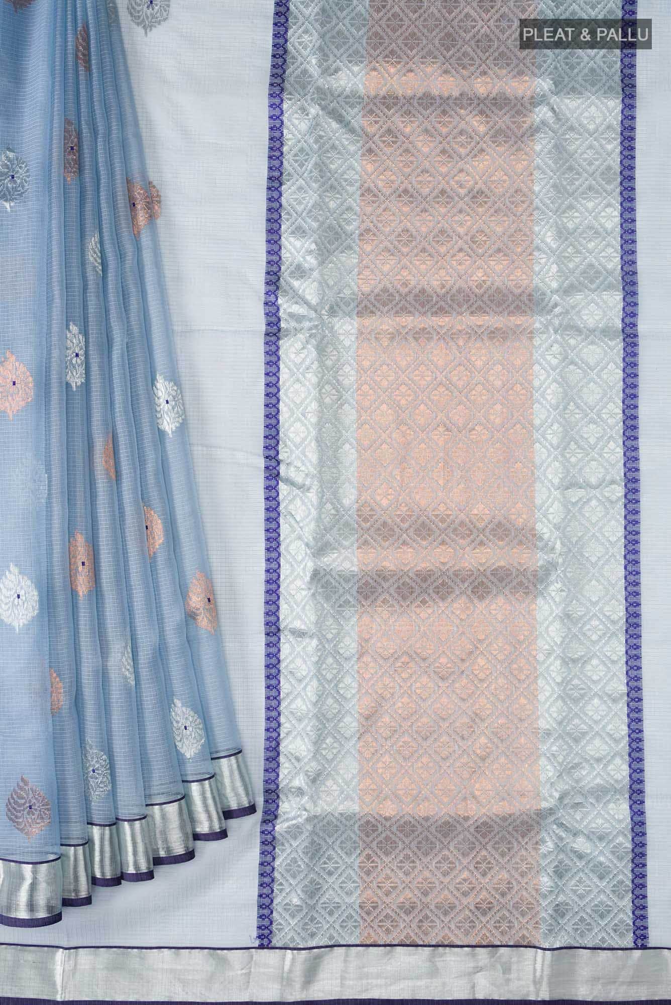 Pure Silk Pure Zari Blue Kota Saree - Image 2