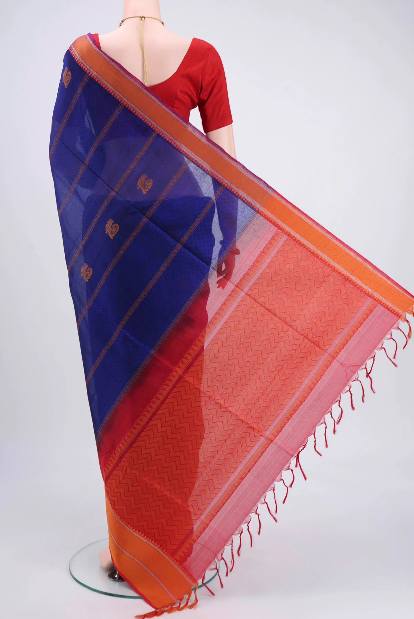 Navy Blue Coimbatore Silk Cotton Saree - Image 3