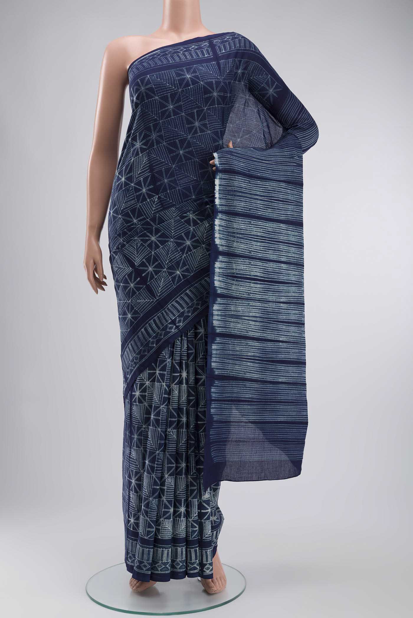 Navy Blue Cotton Saree