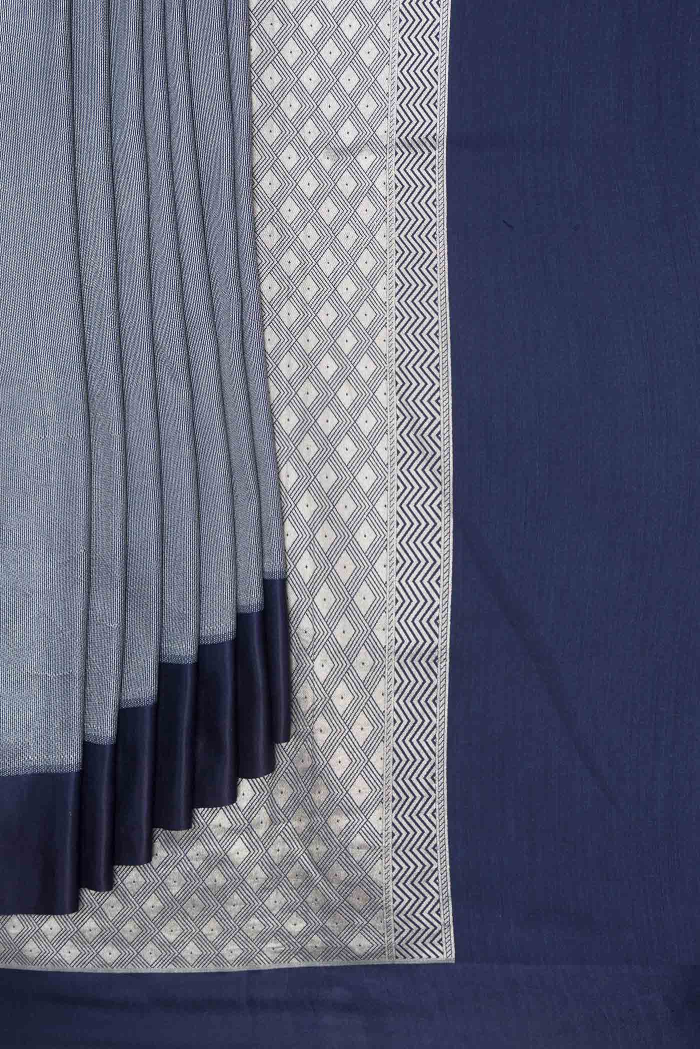 Navy Blue Dual Tone Banarasi Silk Saree - Image 4