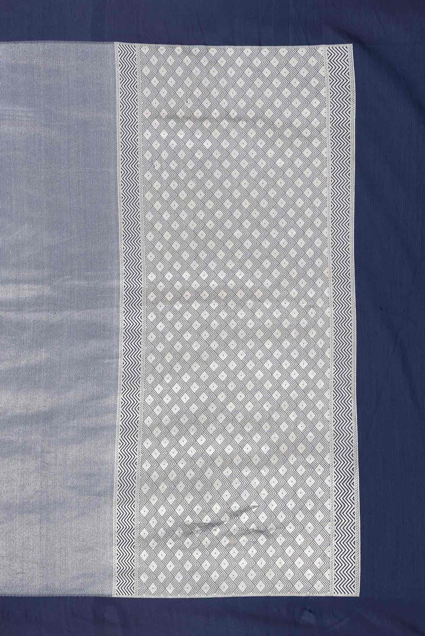 Navy Blue Dual Tone Banarasi Silk Saree - Image 7