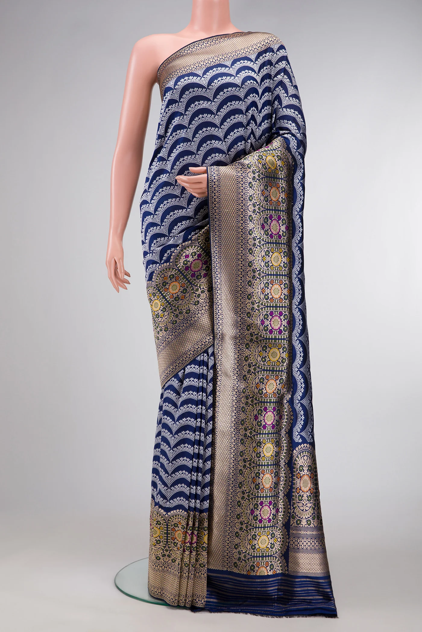 Blue Dual Tone Banarasi Silk Saree - Image 2