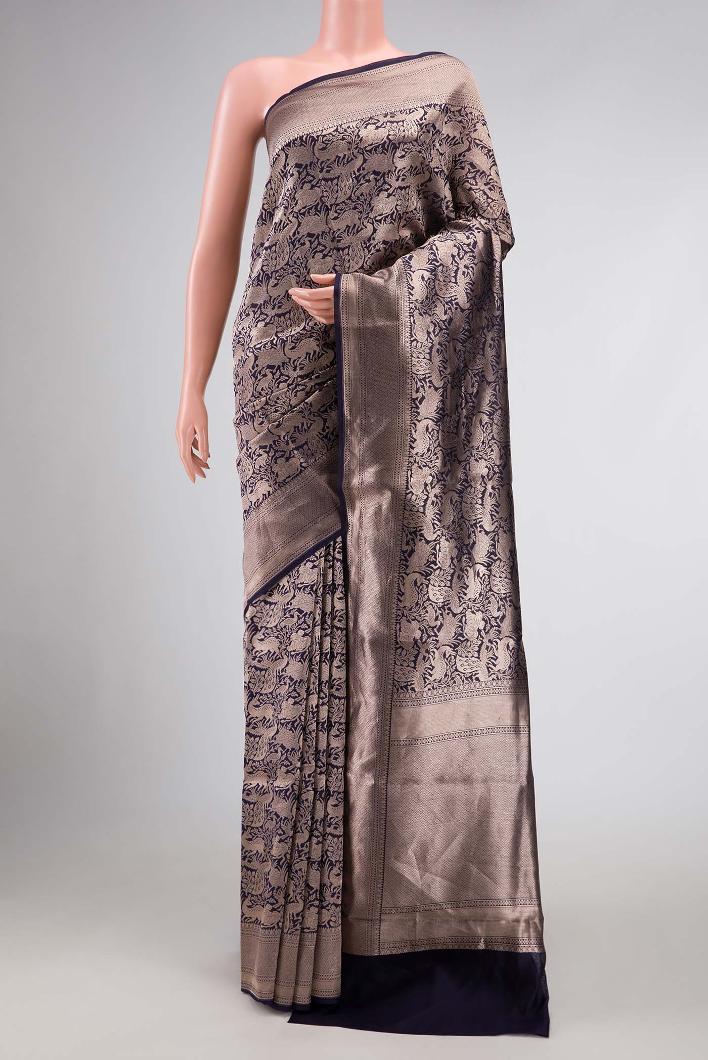 Navy Blue Dual Tone Banarasi Silk Saree