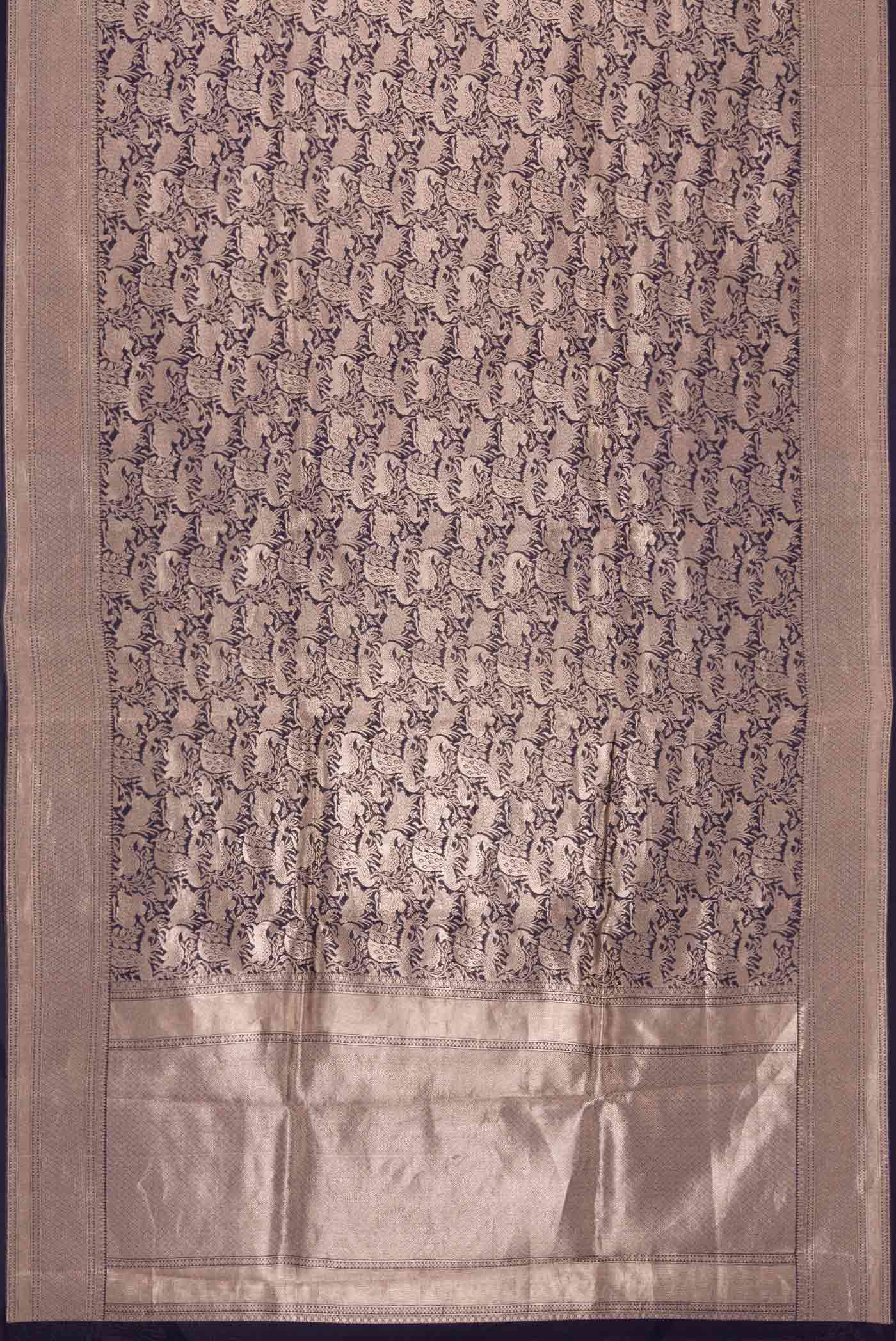 Navy Blue Dual Tone Banarasi Silk Saree - Image 6