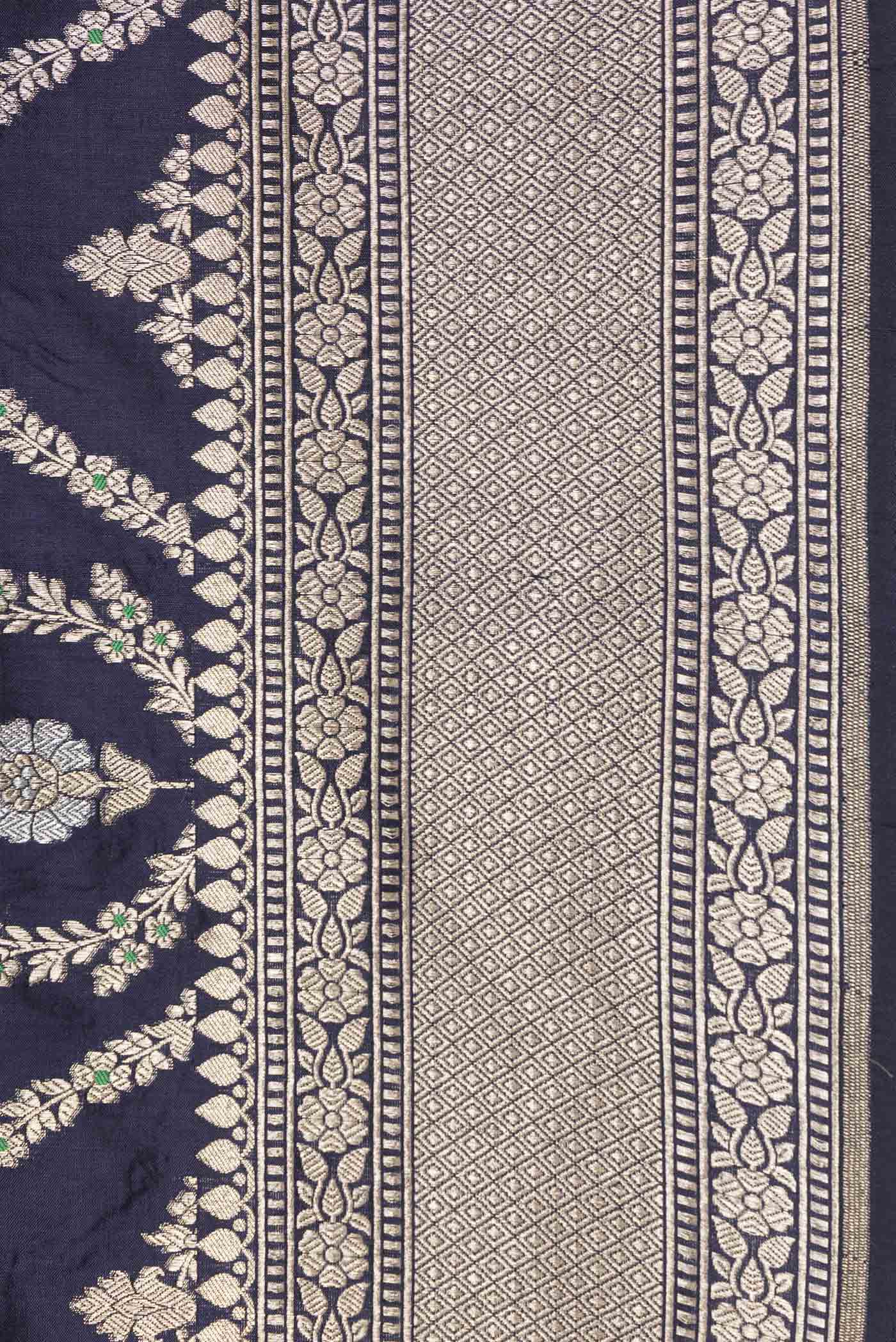 Navy Blue Dual Tone Banarasi Silk Saree - Image 3