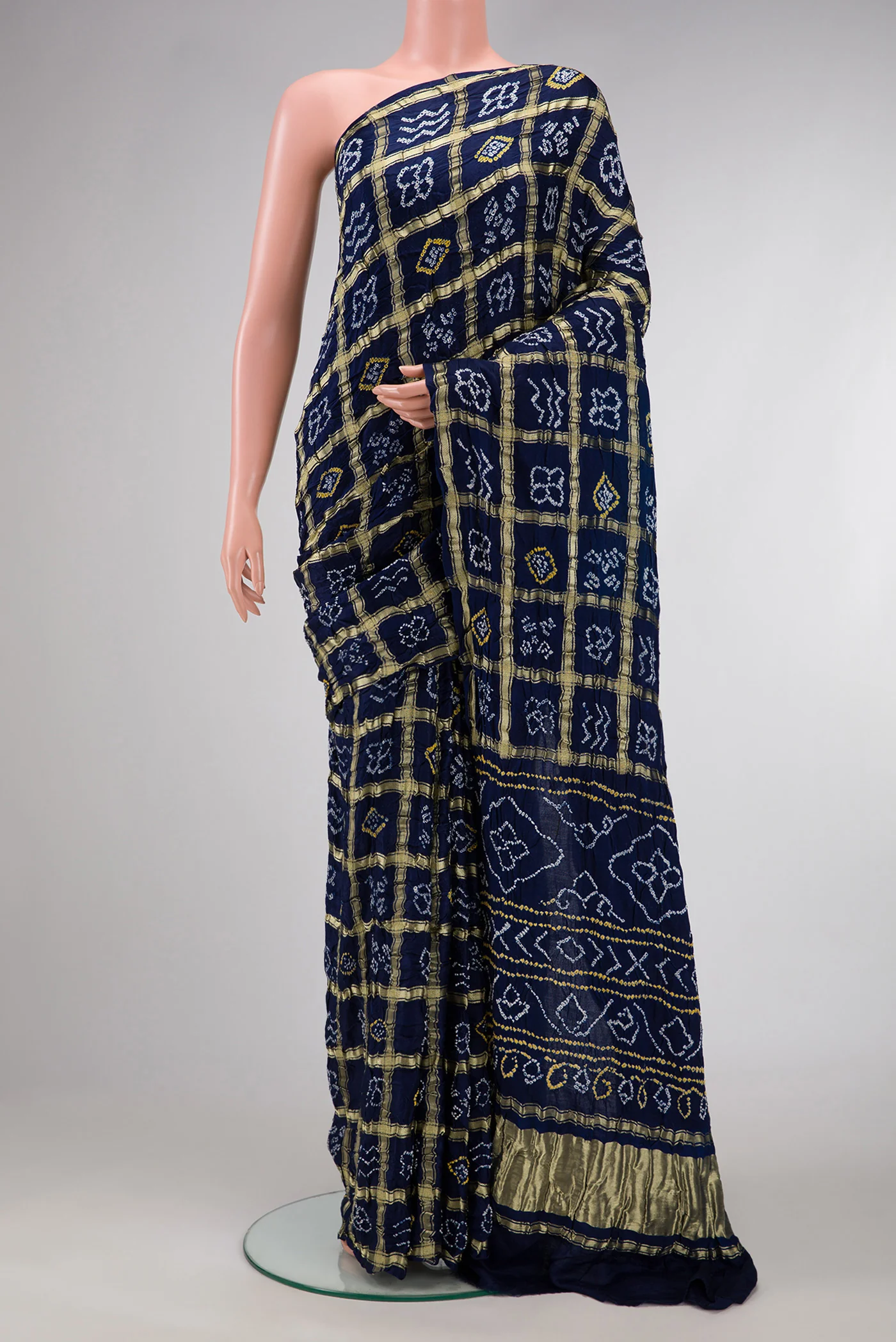 Navy Blue Bandhani Silk Saree