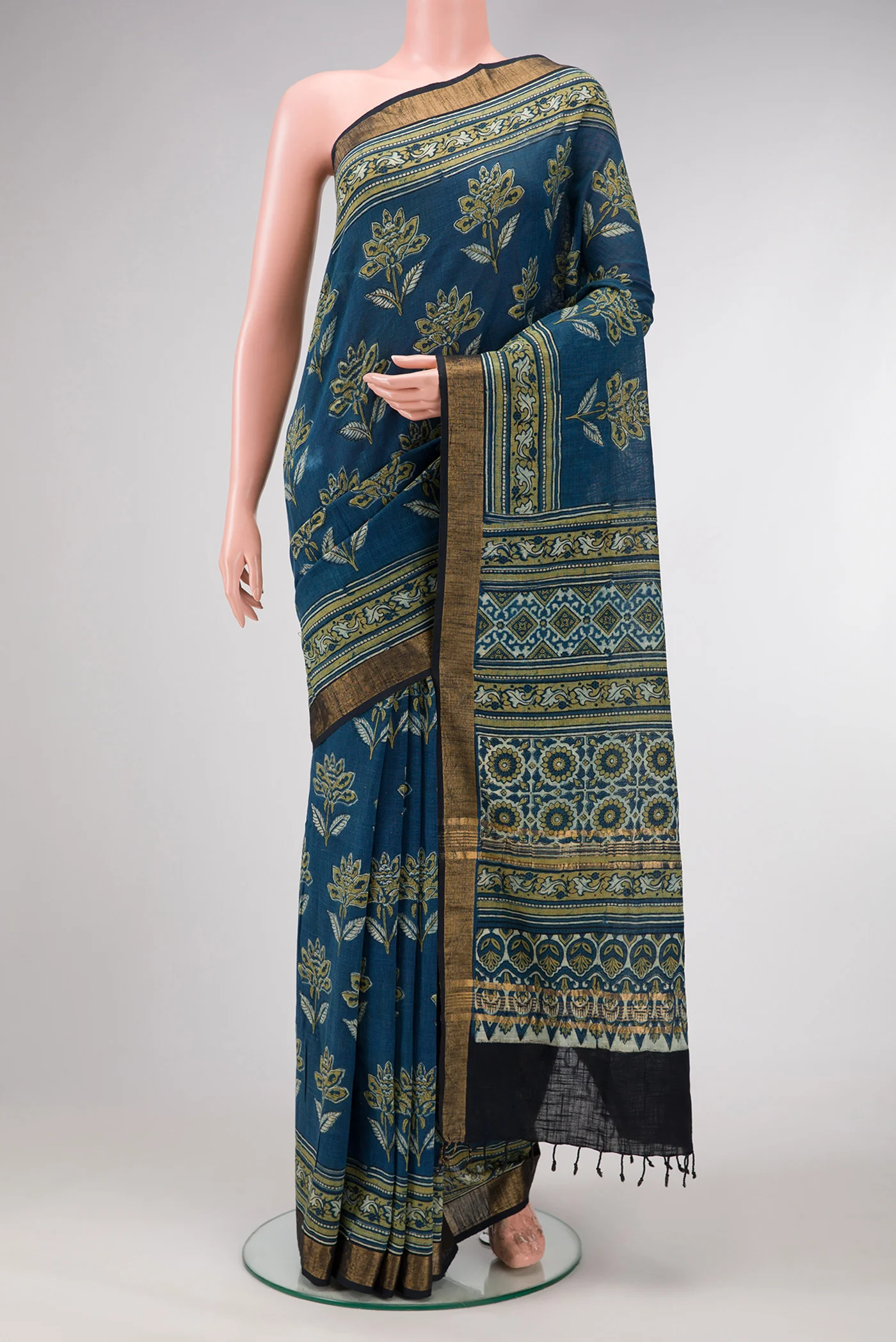 Blue Linen Cotton Saree