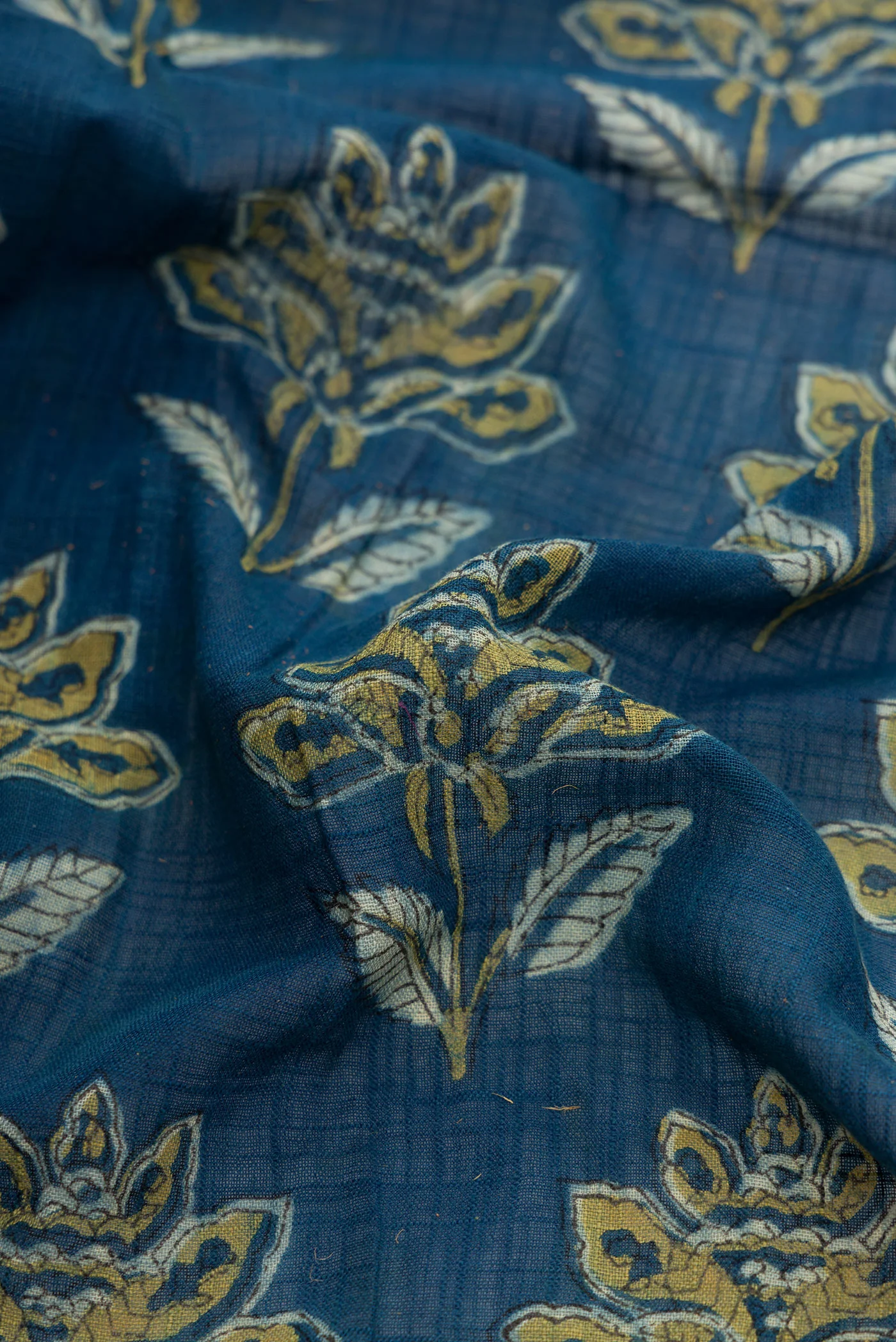 Blue Linen Cotton Saree - Image 2