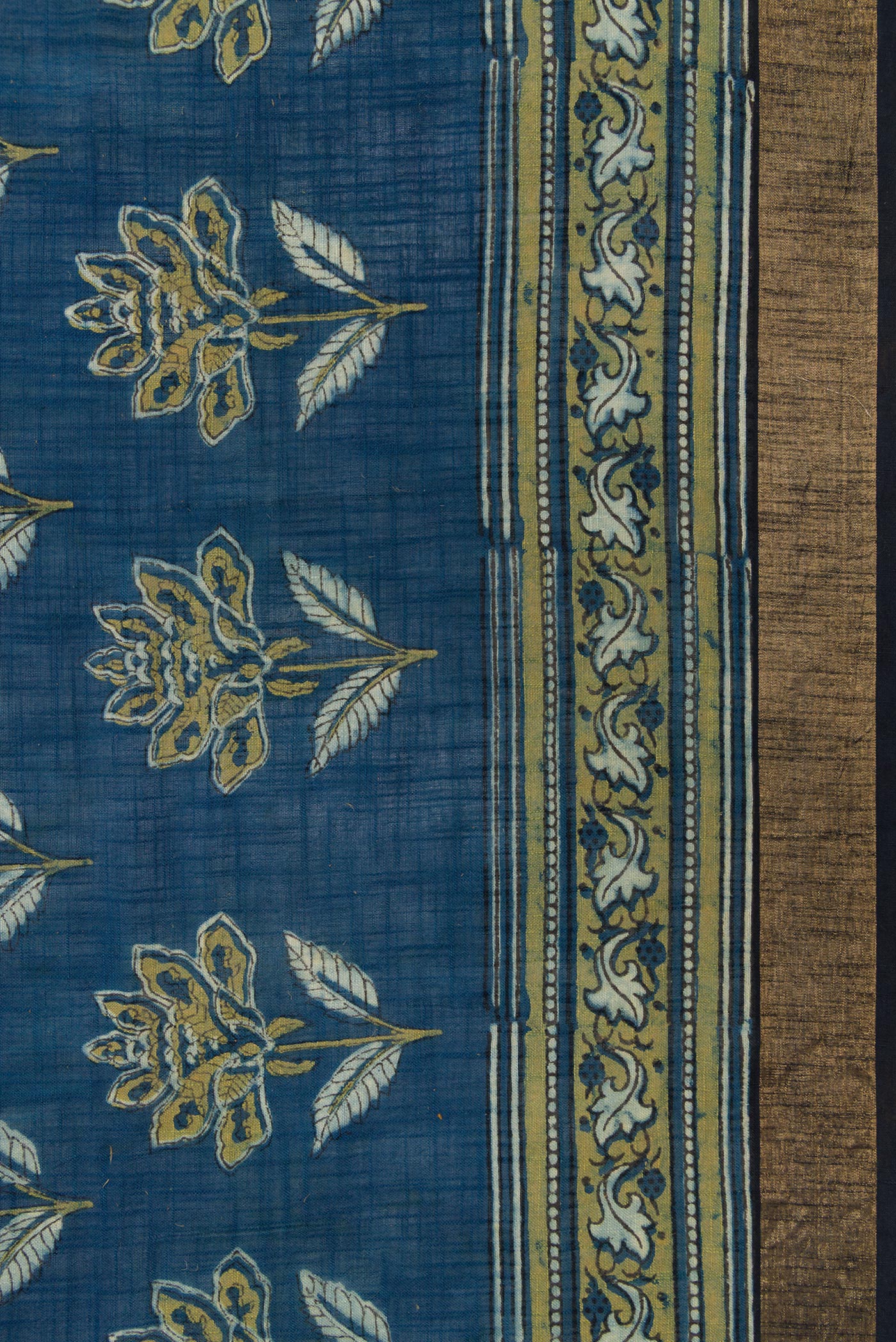 Blue Linen Cotton Saree - Image 3