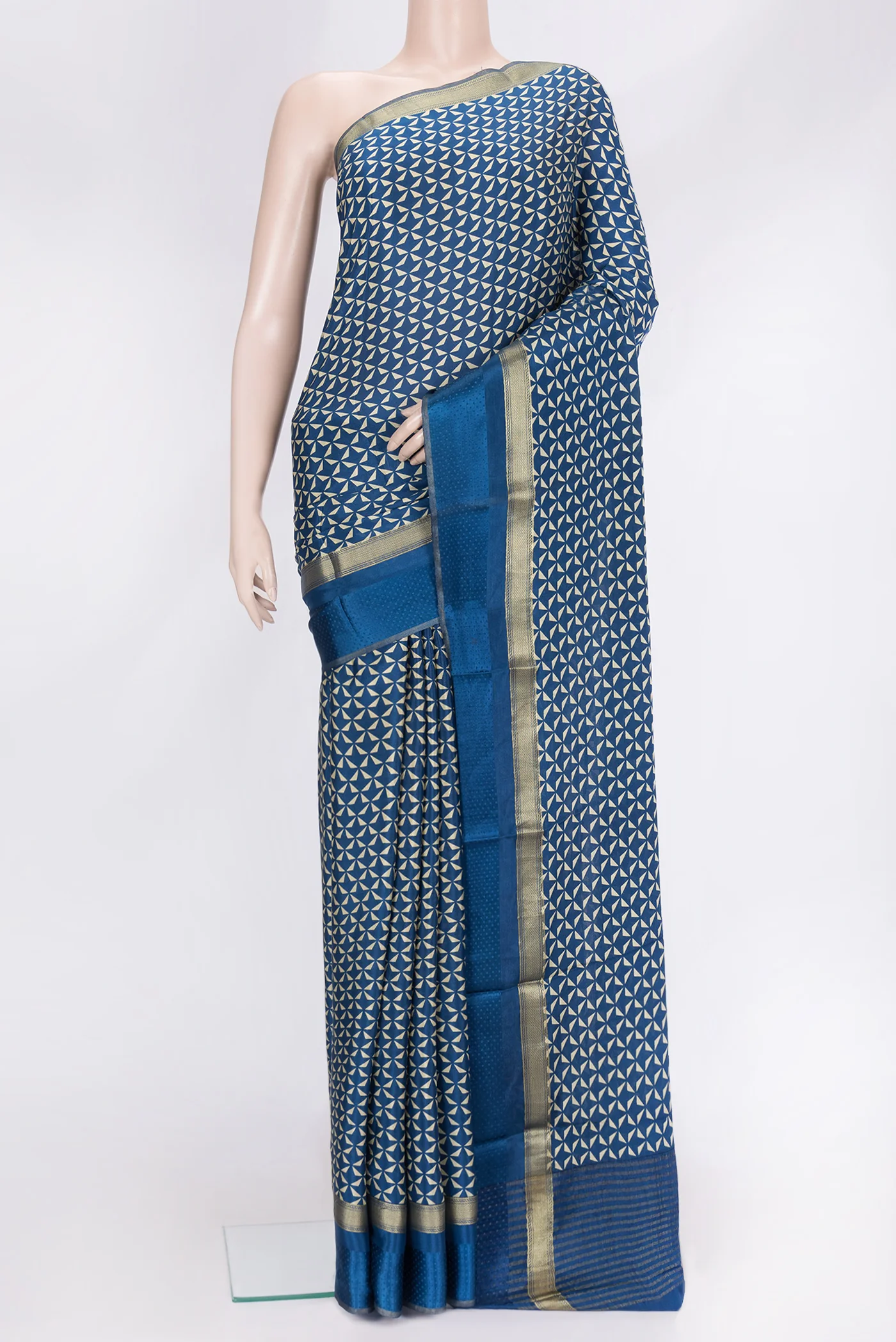 Blue Mysore Crepe Saree