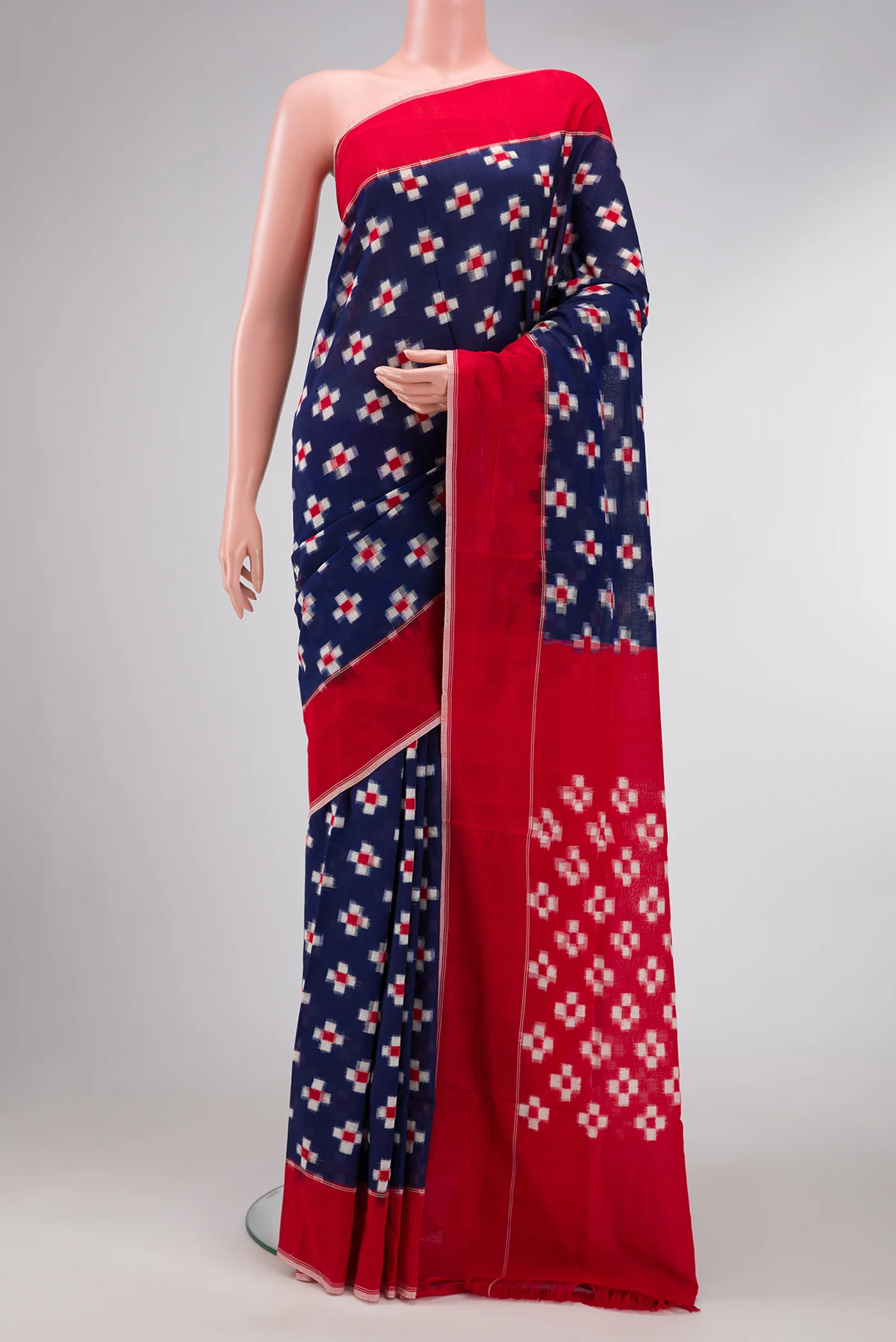 Navy Blue Pochampally Cotton Saree