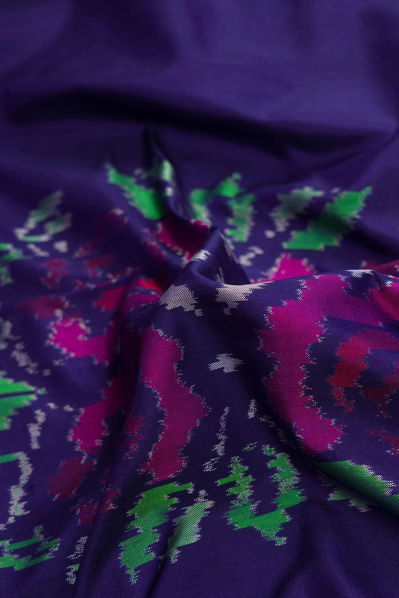 Navy Blue Double Ikat Saree - Image 2