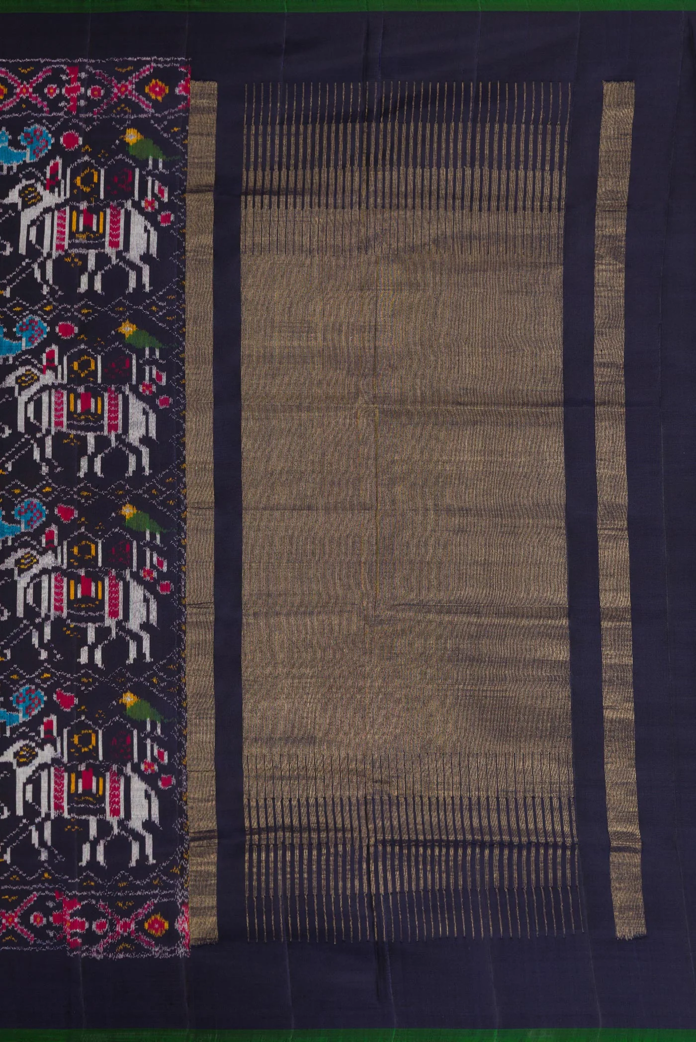 Navy Blue Double Ikat Saree - Image 7
