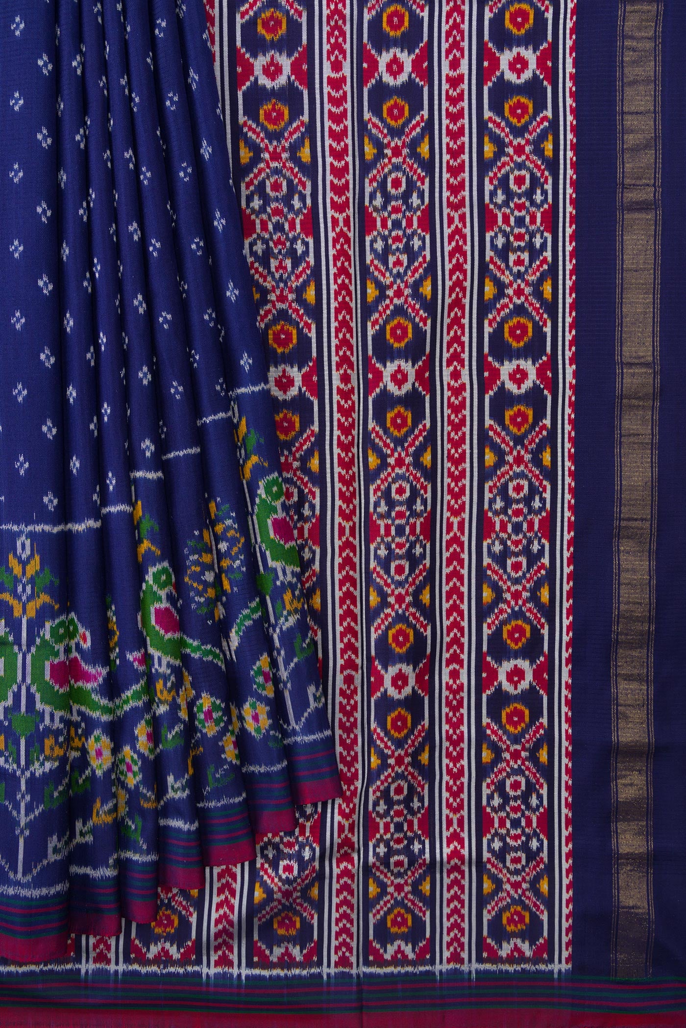 Dark Blue Double Ikat Saree - Image 4