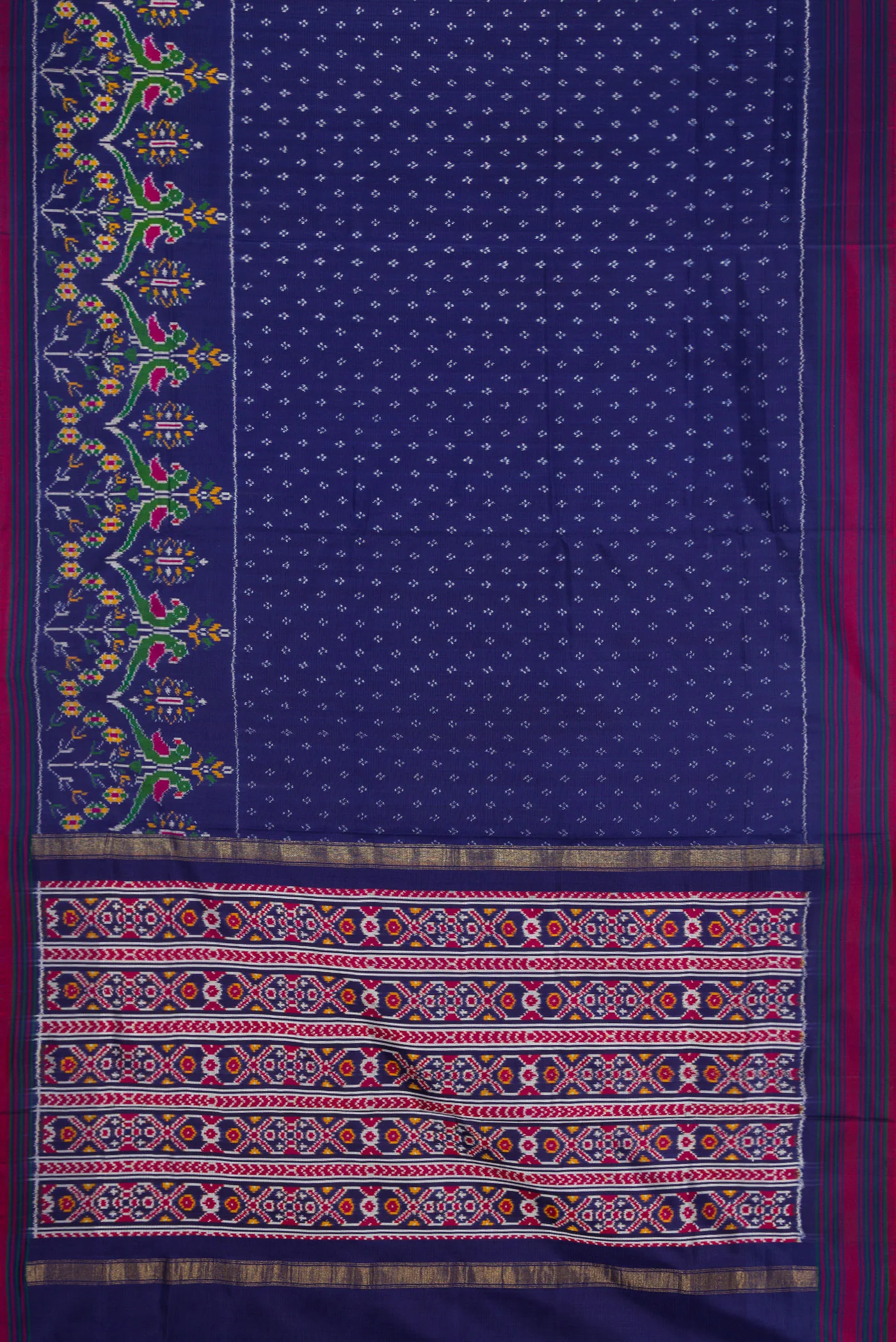 Dark Blue Double Ikat Saree - Image 6