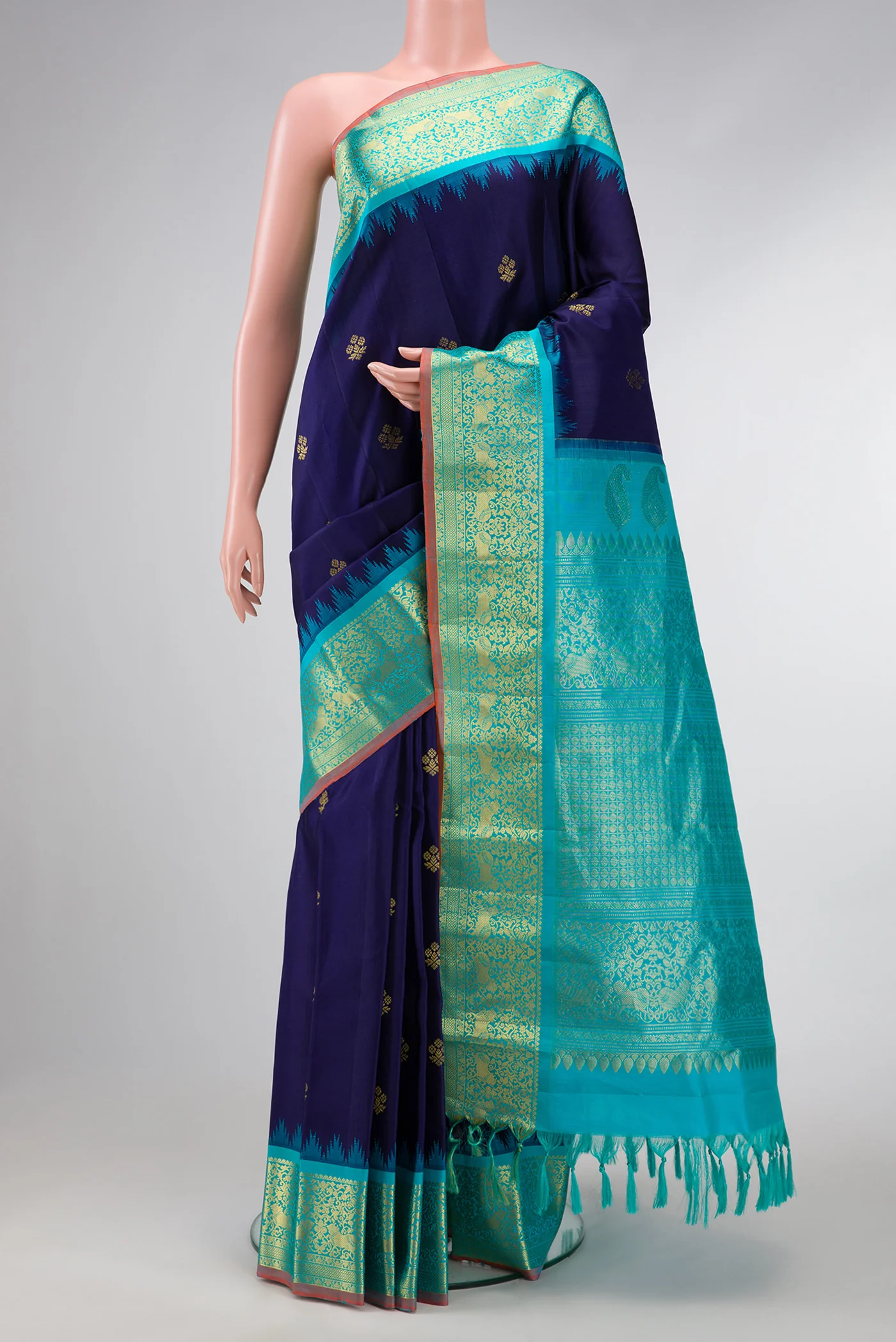 Navy Blue Gadwal Silk Saree
