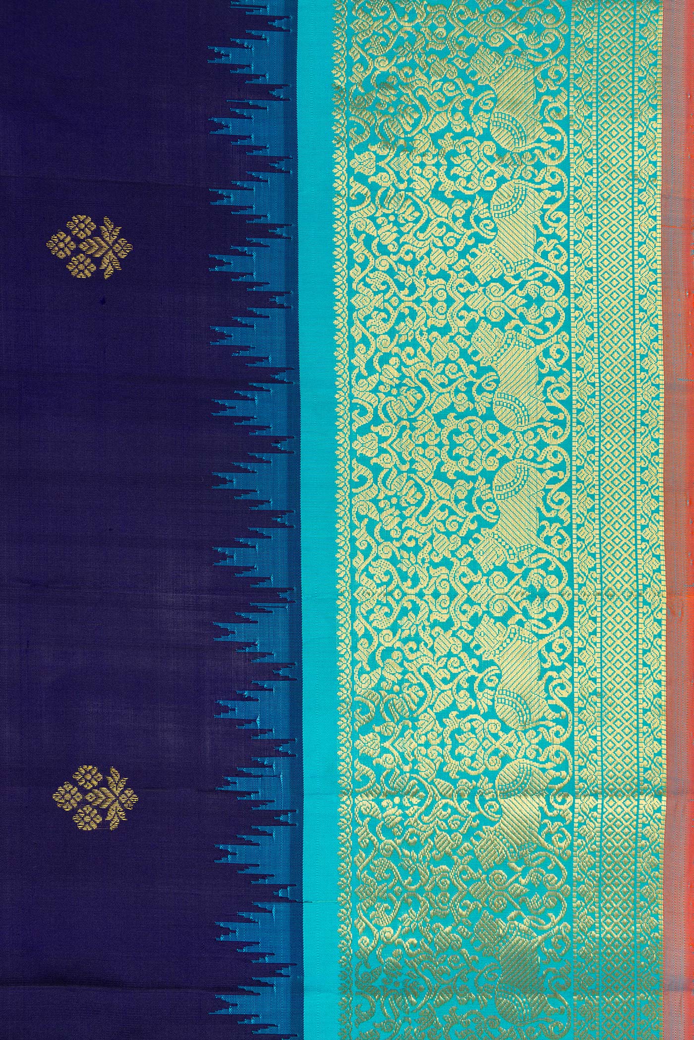 Navy Blue Gadwal Silk Saree - Image 3