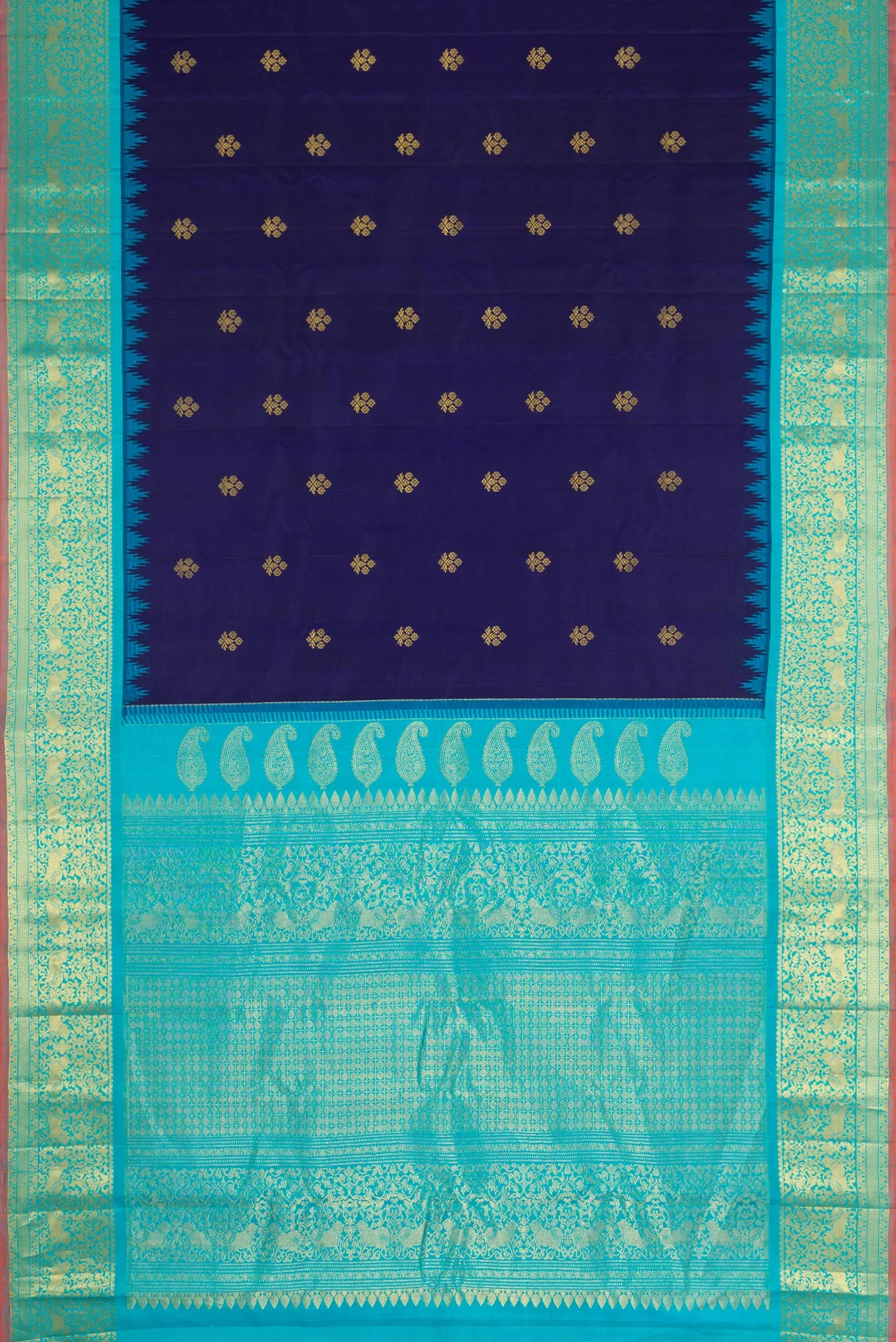 Navy Blue Gadwal Silk Saree - Image 6