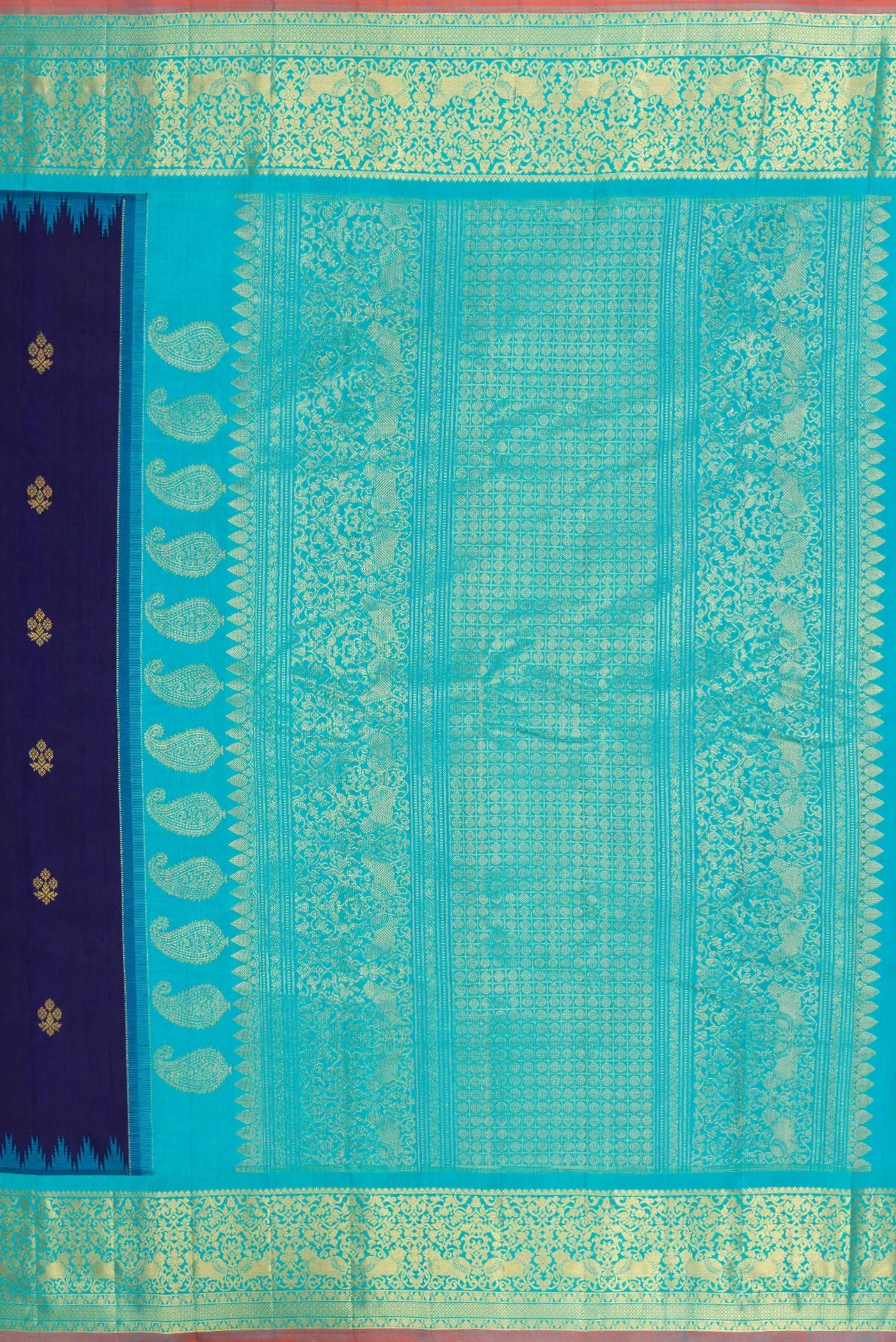 Navy Blue Gadwal Silk Saree - Image 7