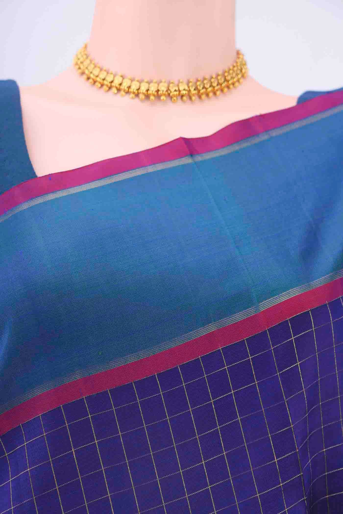 Navy Blue Dual Tone Kanchipuram Saree - Image 2