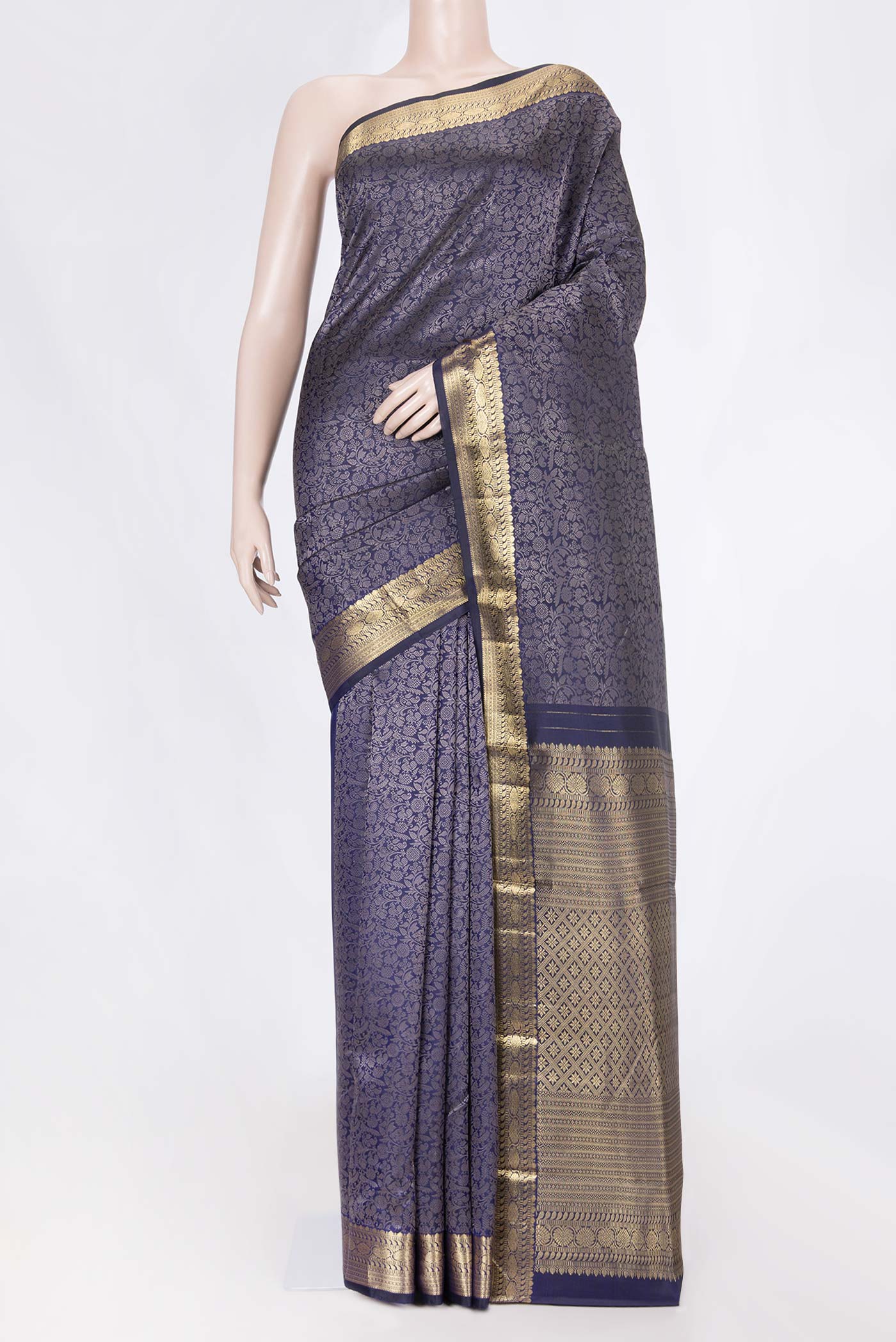 Navy Blue Dual Tone Kanjivaram Saree