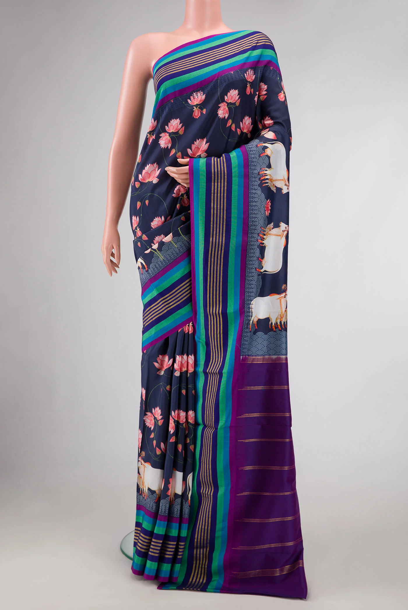 Navy Blue Dual Tone Kanchipuram Silk Saree